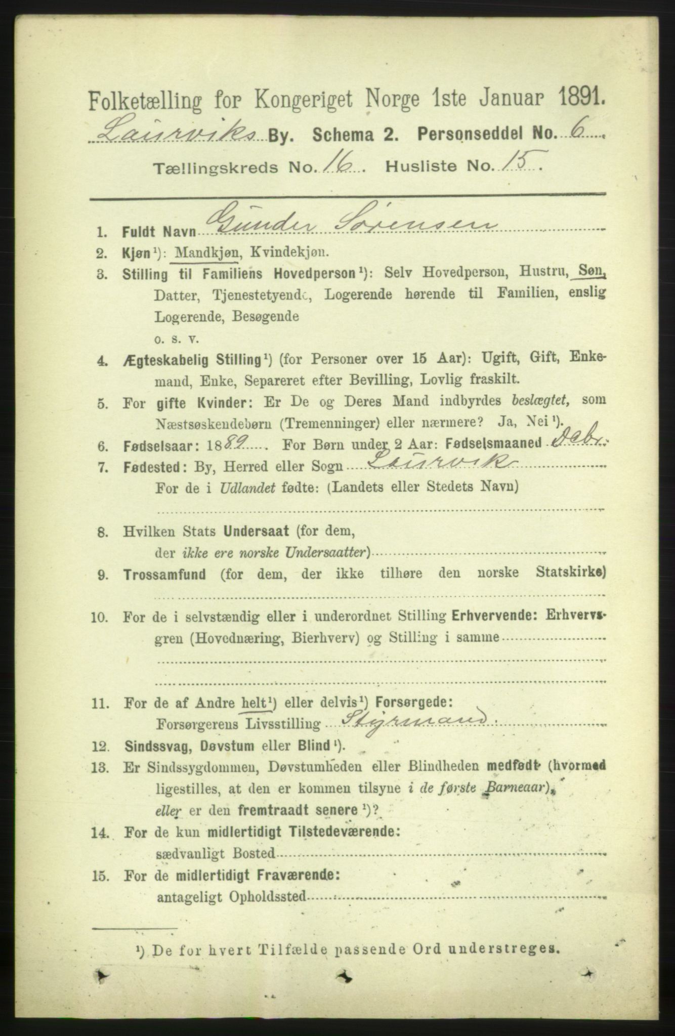 RA, 1891 census for 0707 Larvik, 1891, p. 11761