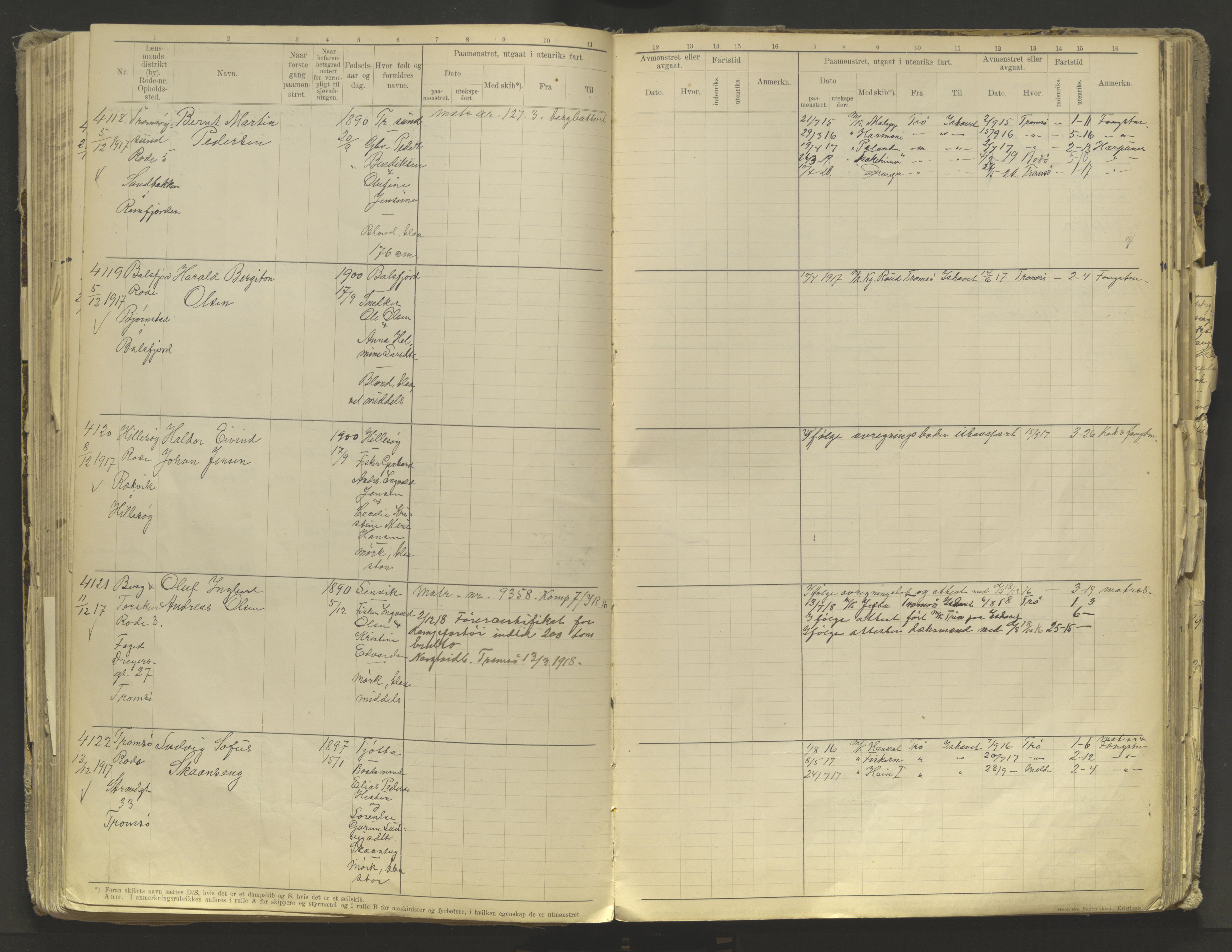 Tromsø sjømannskontor/innrullerings-/mønstringsdistrikt, AV/SATØ-S-0243/F/Fb/L0010: Annotasjonsrulle. Defekt: løs innbinding. Nr. 3519-4972, 1916-1920