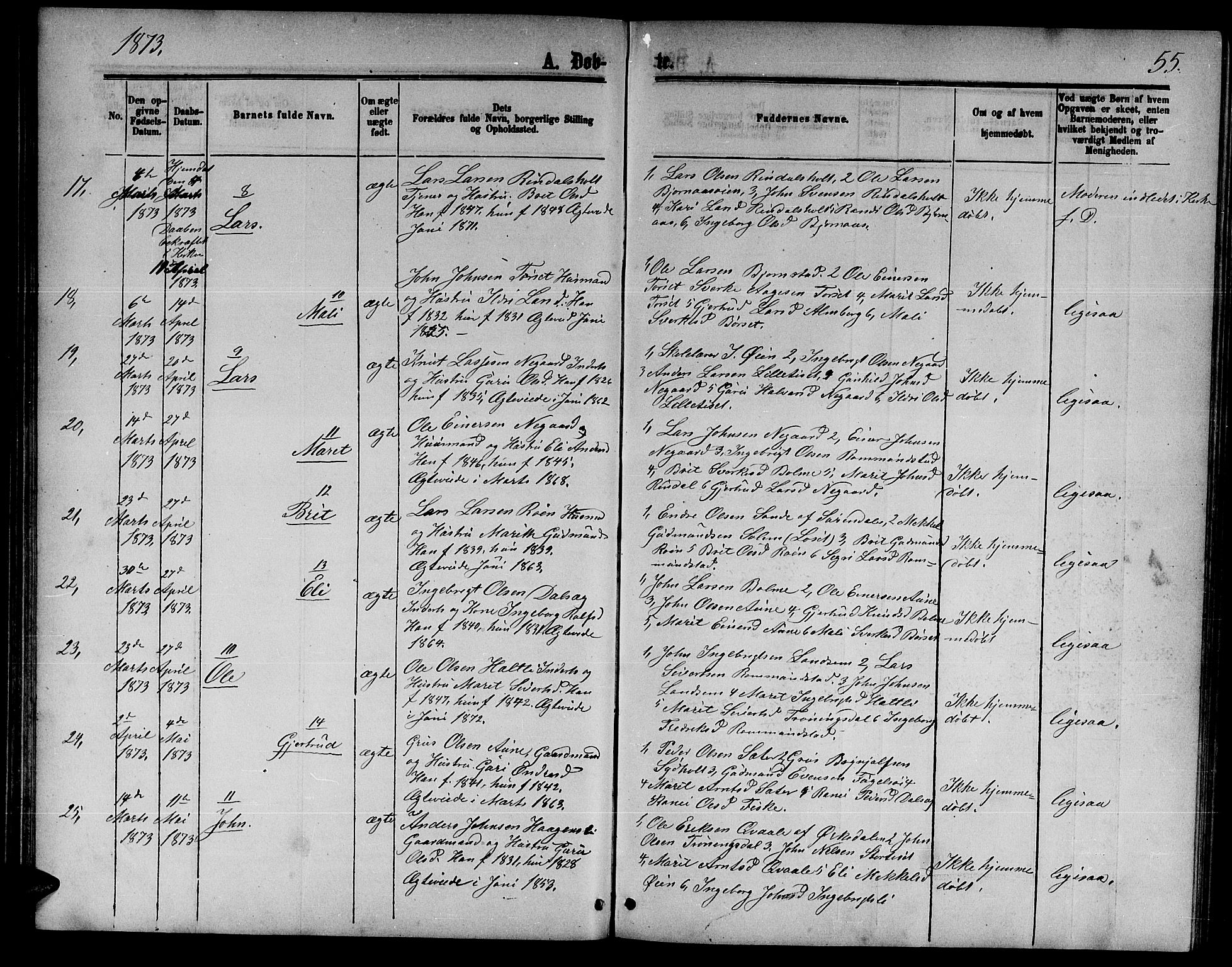 Ministerialprotokoller, klokkerbøker og fødselsregistre - Møre og Romsdal, AV/SAT-A-1454/598/L1076: Parish register (copy) no. 598C01, 1867-1878, p. 55