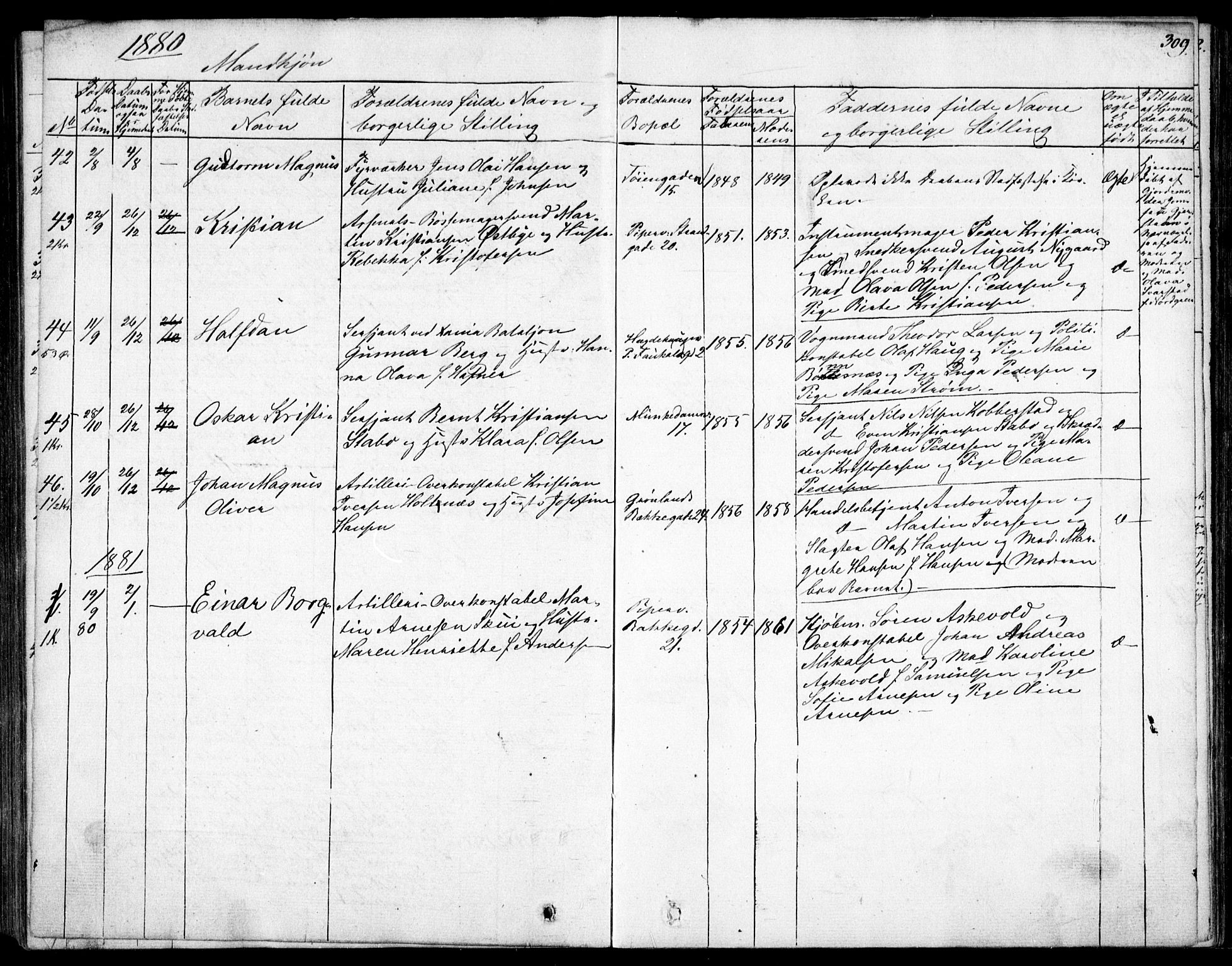 Garnisonsmenigheten Kirkebøker, SAO/A-10846/F/Fa/L0007: Parish register (official) no. 7, 1828-1881, p. 309