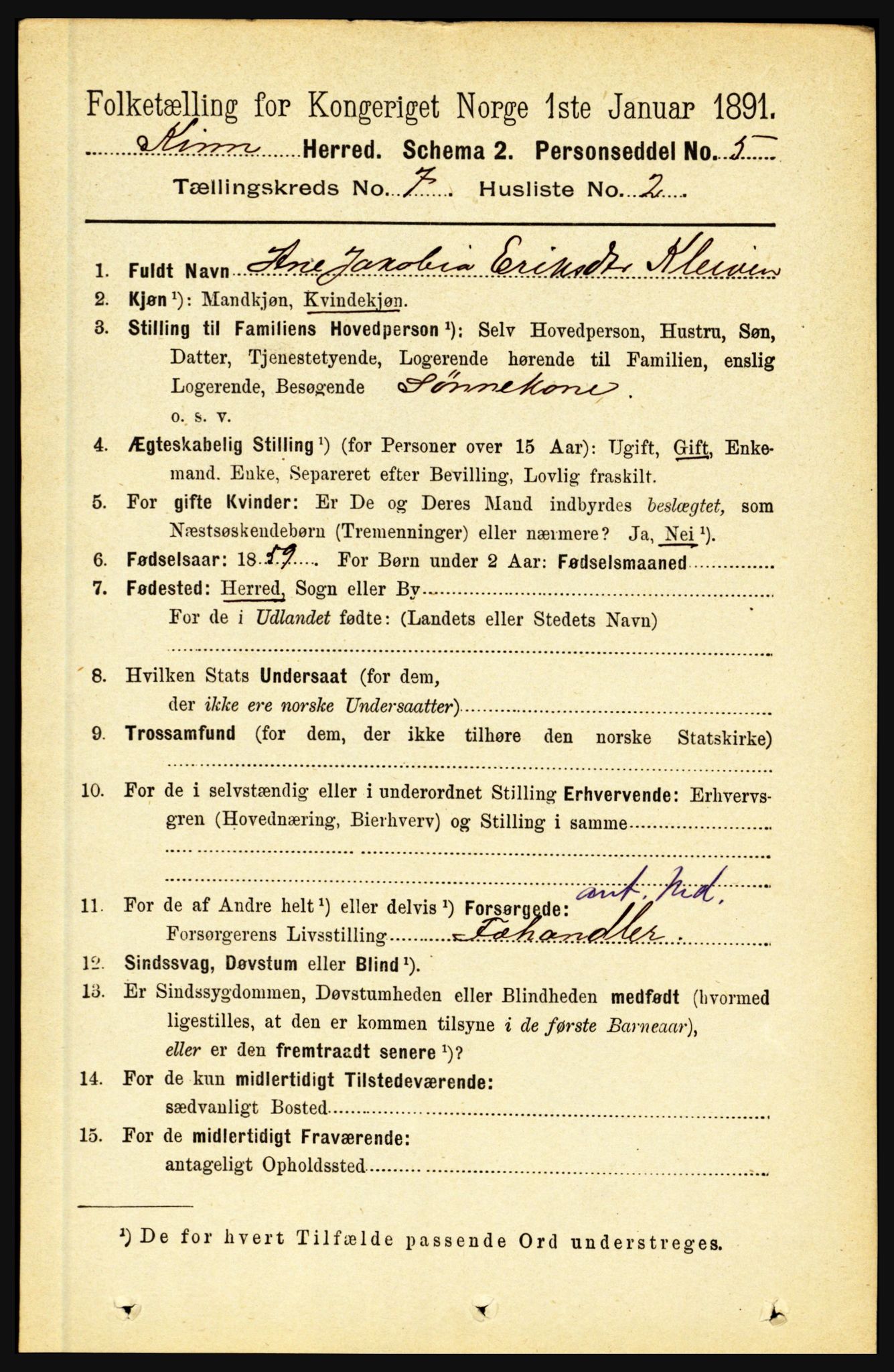 RA, 1891 census for 1437 Kinn, 1891, p. 2685