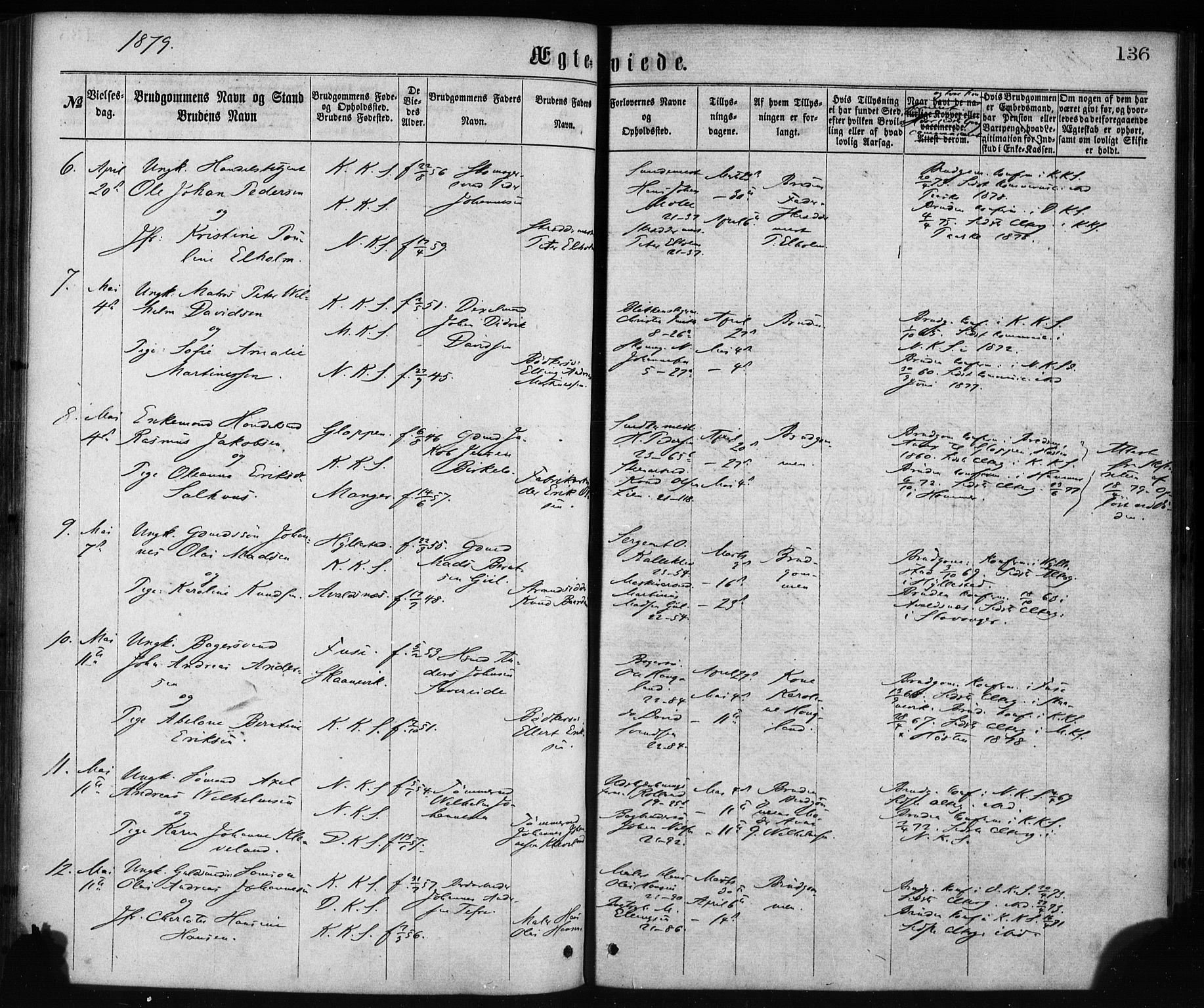 Korskirken sokneprestembete, SAB/A-76101/H/Haa/L0036: Parish register (official) no. D 3, 1867-1882, p. 136