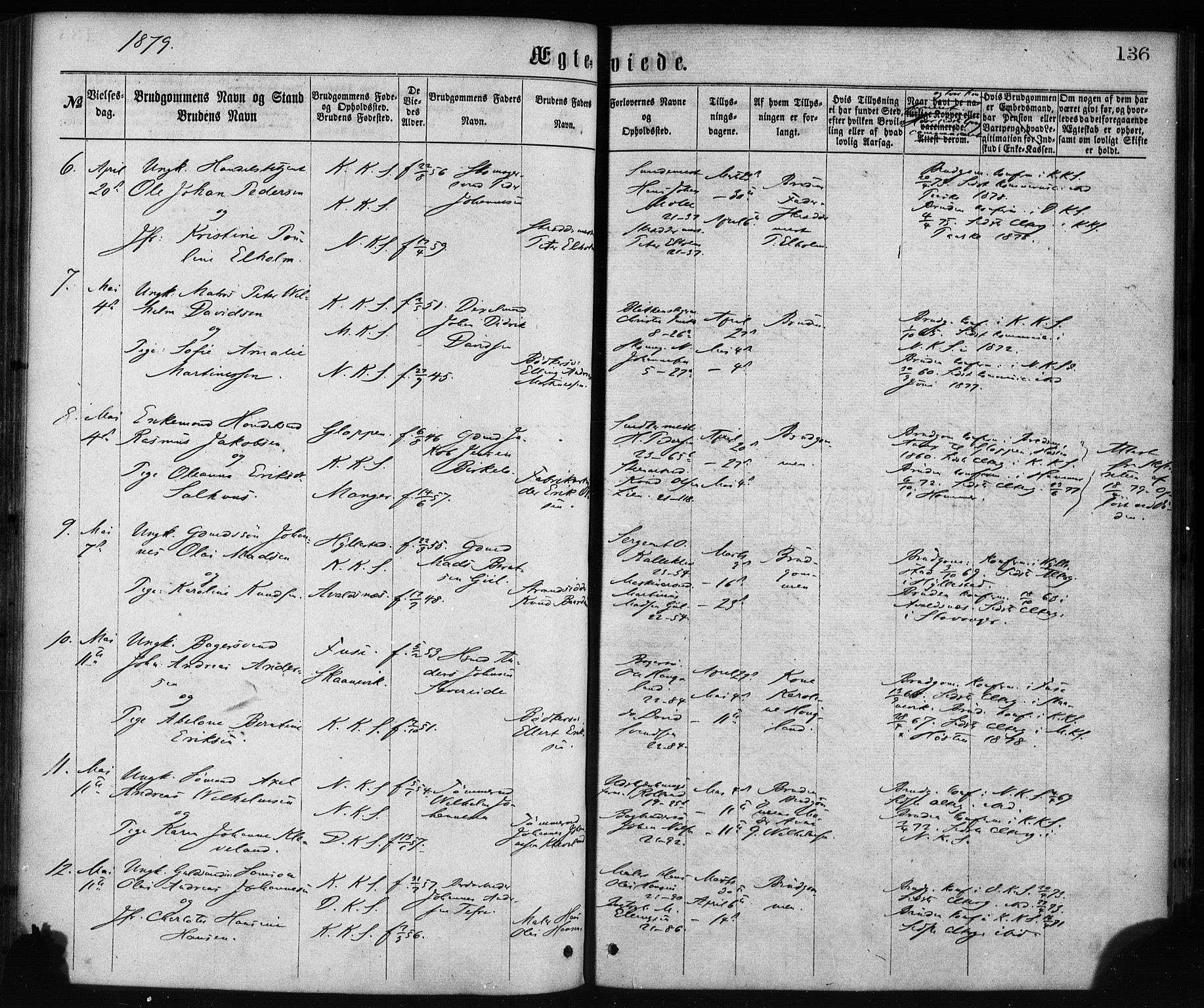 Korskirken sokneprestembete, AV/SAB-A-76101/H/Haa/L0036: Parish register (official) no. D 3, 1867-1882, p. 136