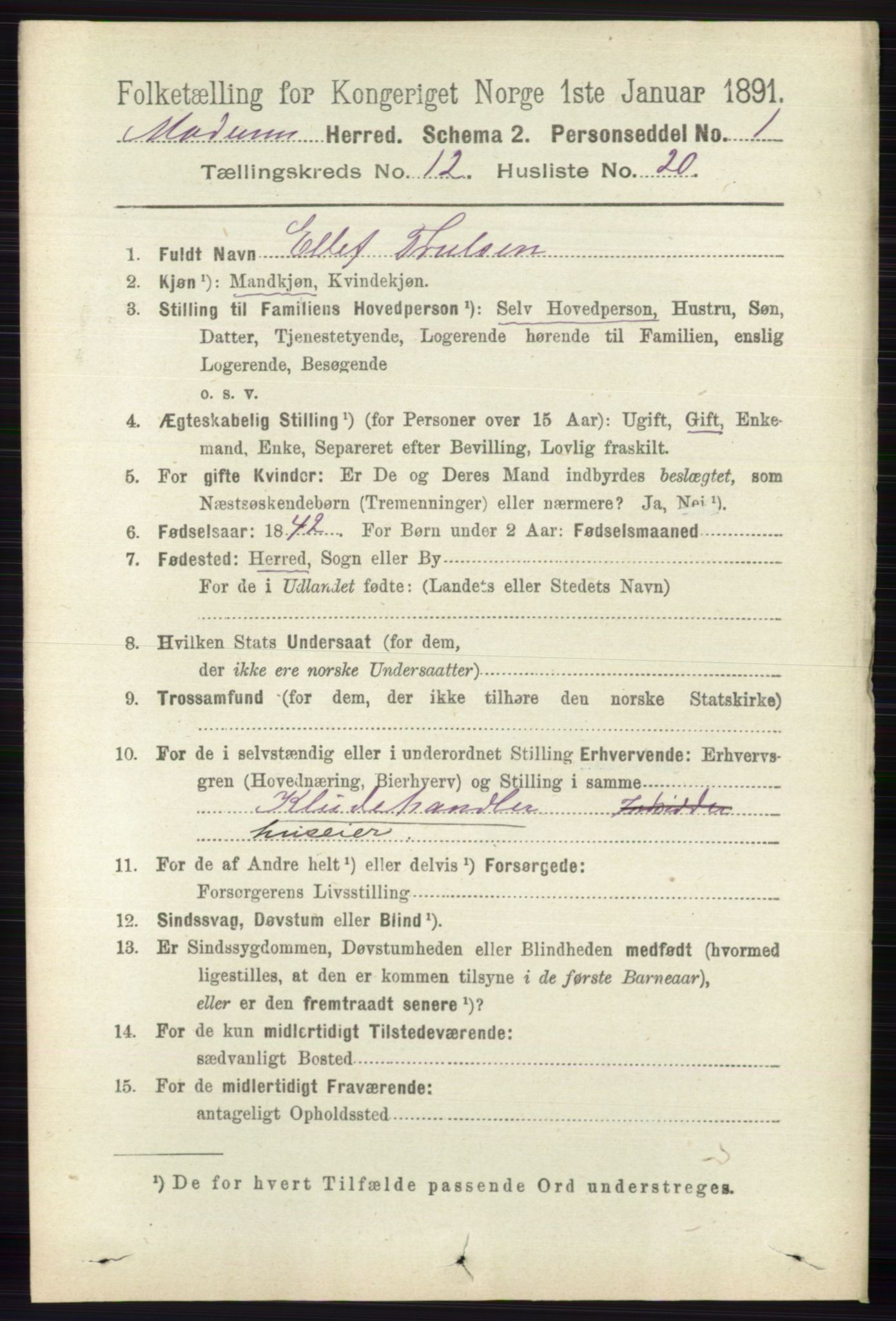 RA, 1891 census for 0623 Modum, 1891, p. 4559