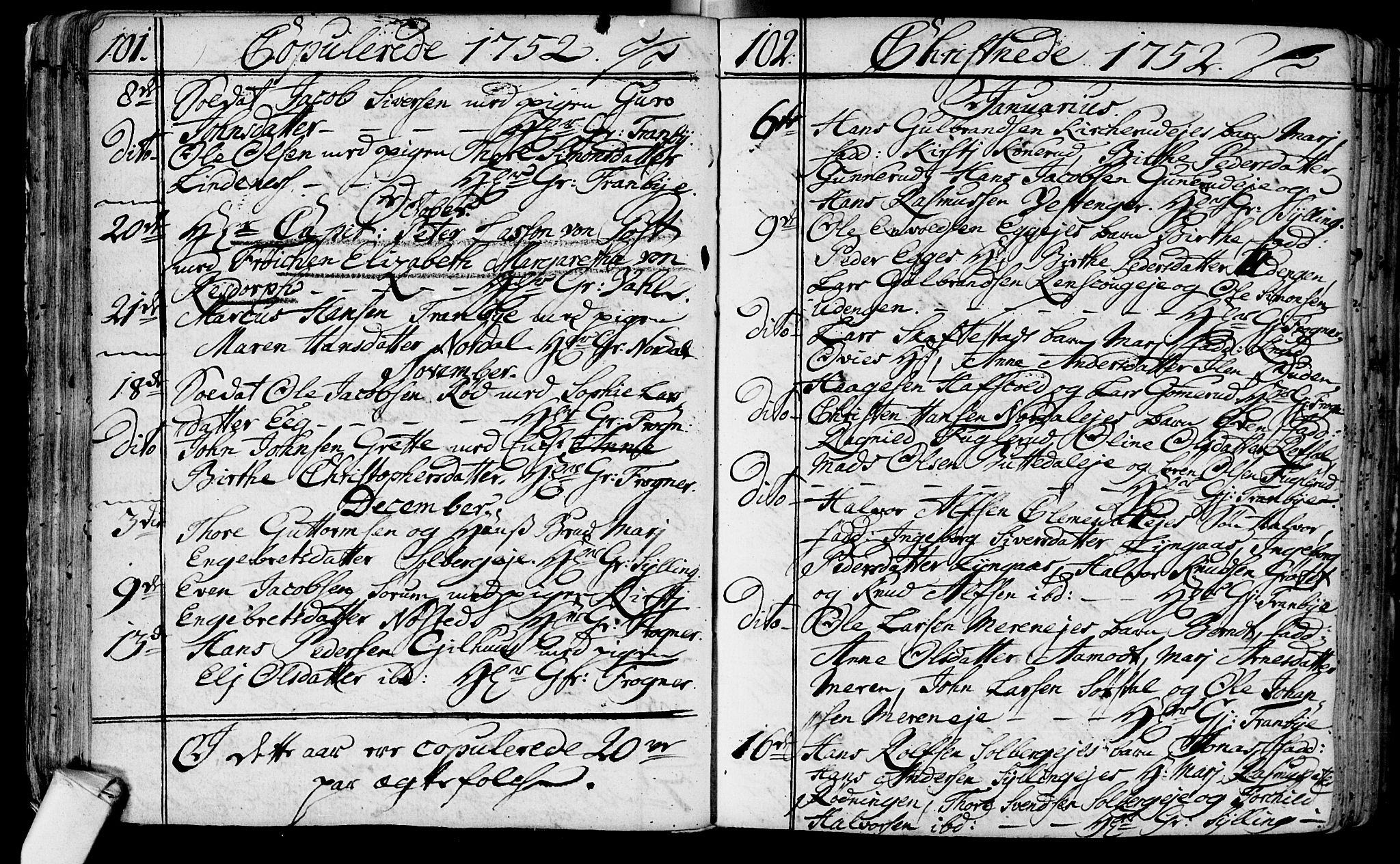 Lier kirkebøker, SAKO/A-230/F/Fa/L0004: Parish register (official) no. I 4, 1749-1764, p. 101-102