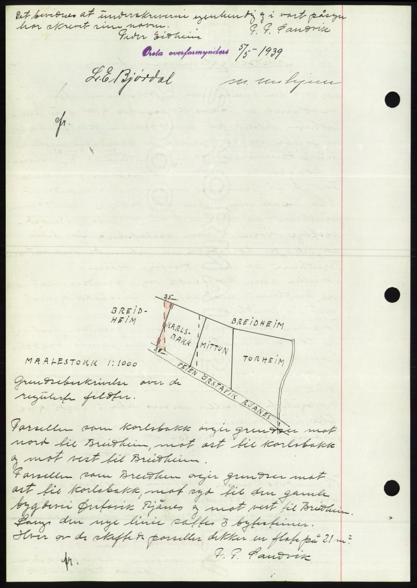 Søre Sunnmøre sorenskriveri, AV/SAT-A-4122/1/2/2C/L0068: Mortgage book no. 62, 1939-1939, Diary no: : 816/1939