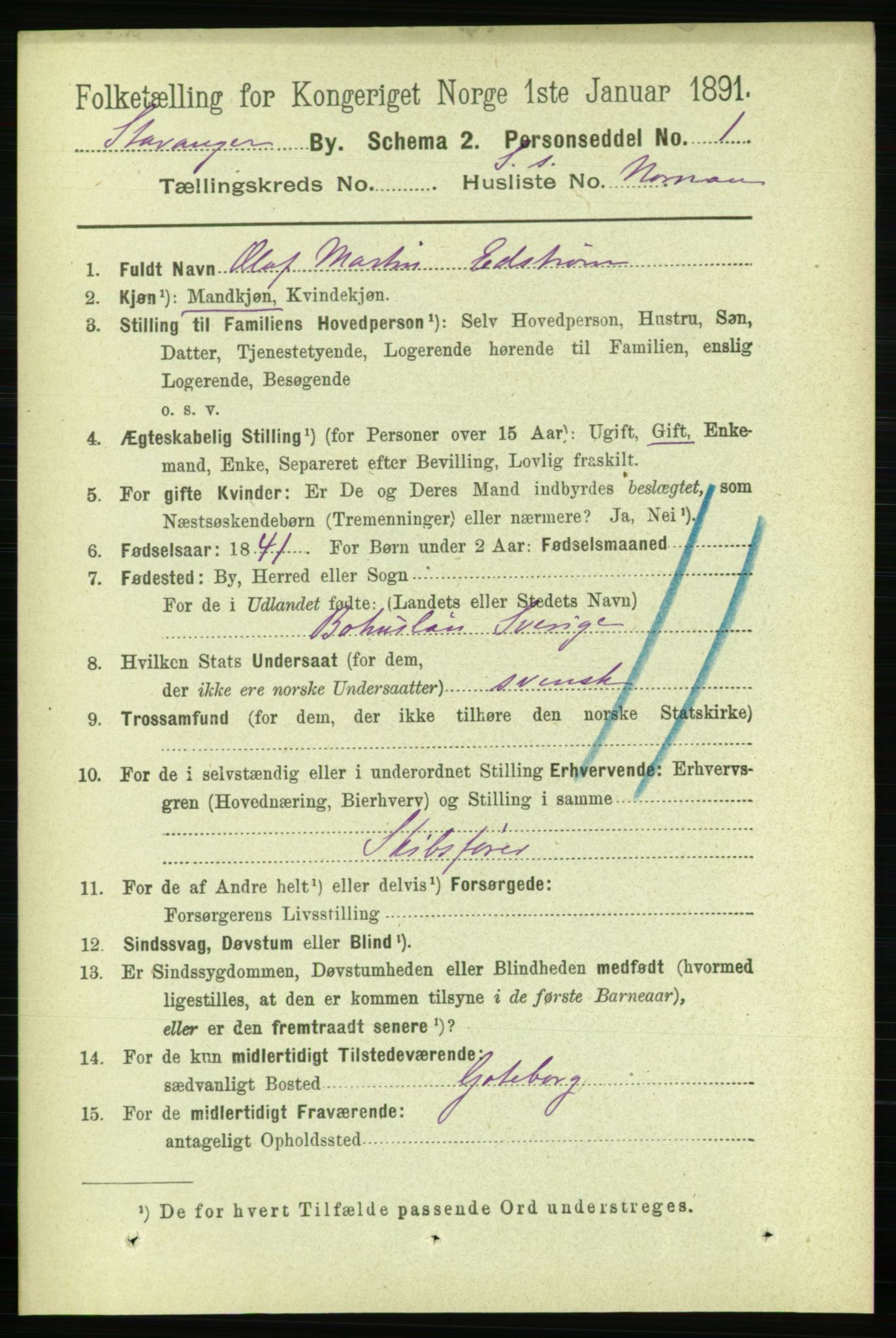 RA, 1891 census for 1103 Stavanger, 1891, p. 29877