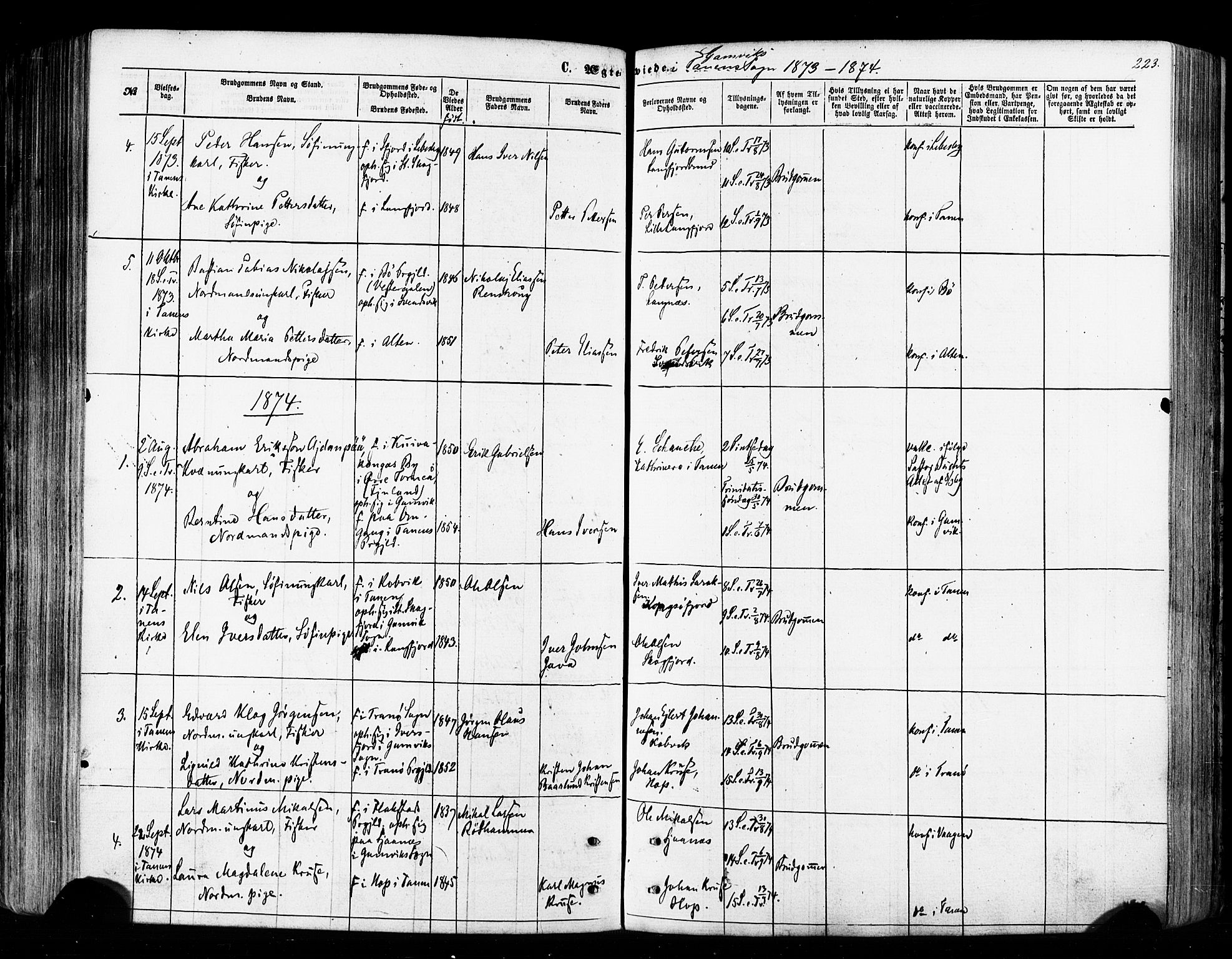 Tana sokneprestkontor, SATØ/S-1334/H/Ha/L0002kirke: Parish register (official) no. 2 /2, 1862-1877, p. 223