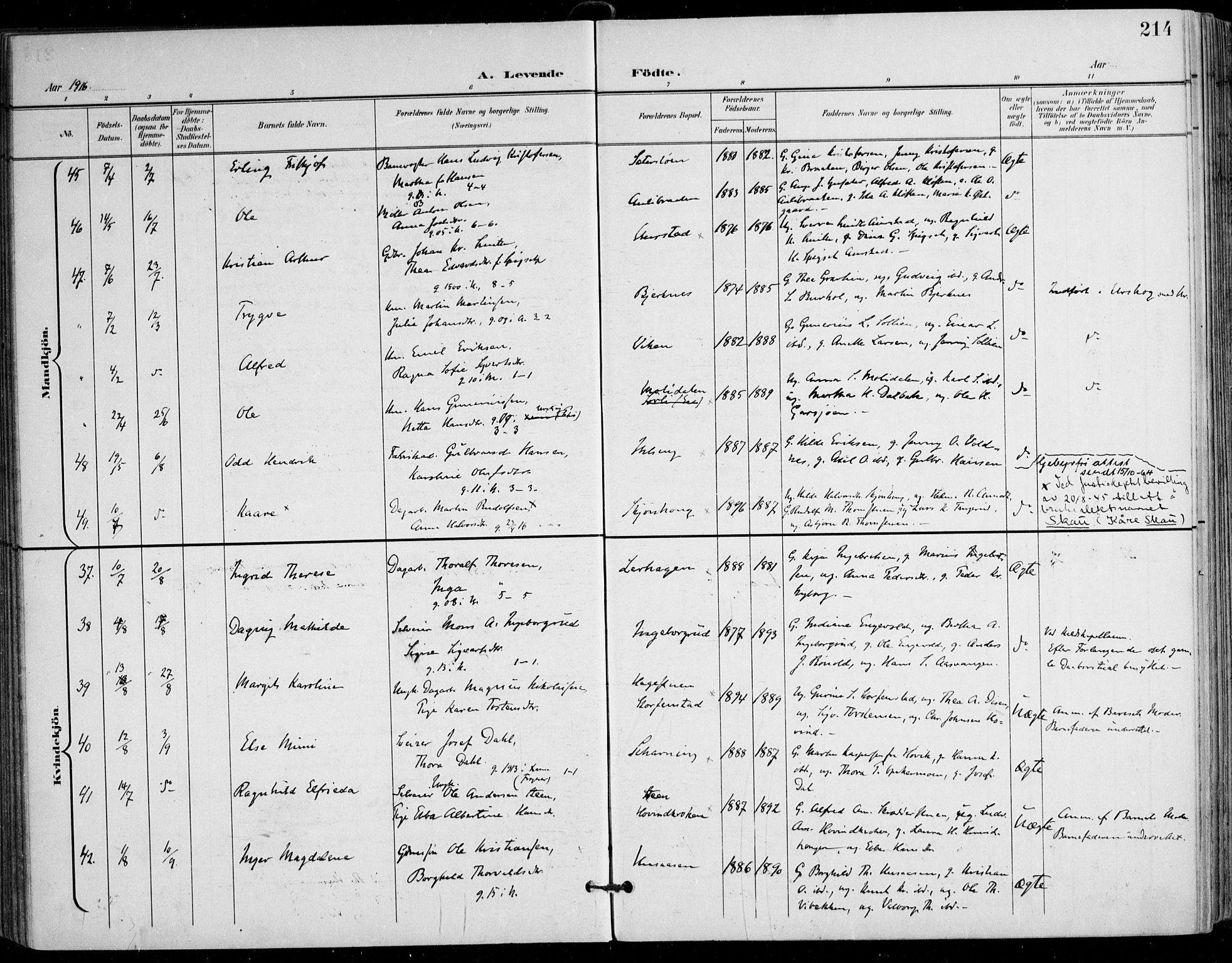 Nes prestekontor Kirkebøker, AV/SAO-A-10410/F/Fa/L0011: Parish register (official) no. I 11, 1899-1918, p. 214