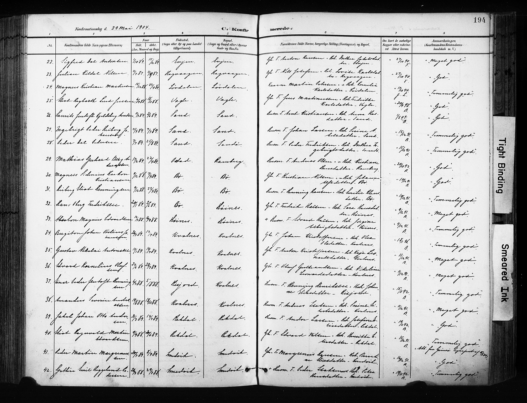 Ministerialprotokoller, klokkerbøker og fødselsregistre - Nordland, AV/SAT-A-1459/880/L1134: Parish register (official) no. 880A08, 1899-1908, p. 194