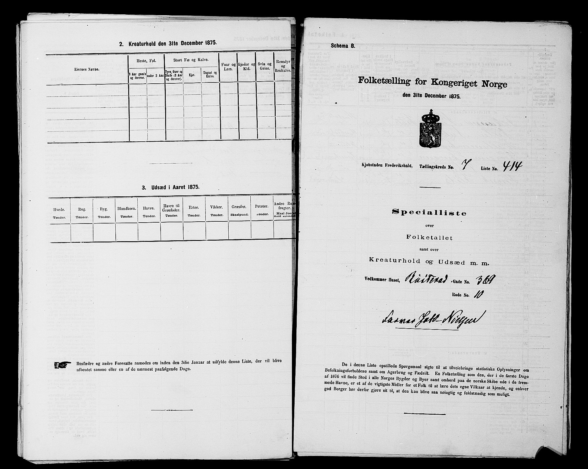 RA, 1875 census for 0101P Fredrikshald, 1875, p. 1005