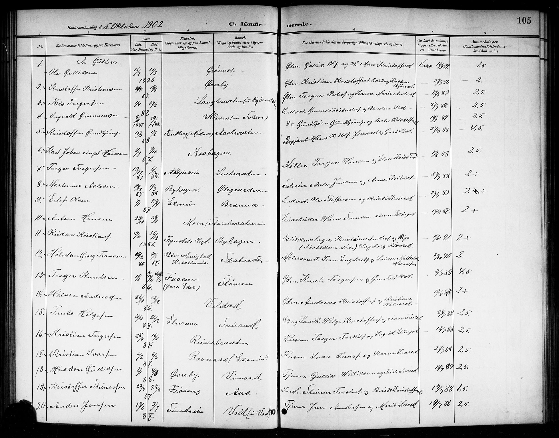 Sigdal kirkebøker, AV/SAKO-A-245/G/Ga/L0006: Parish register (copy) no. I 6, 1901-1916, p. 105