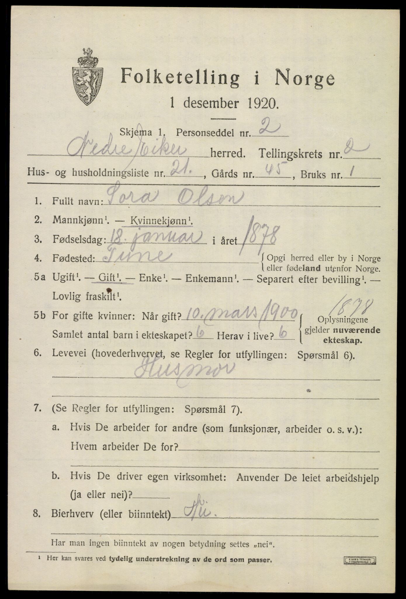 SAKO, 1920 census for Nedre Eiker, 1920, p. 3853