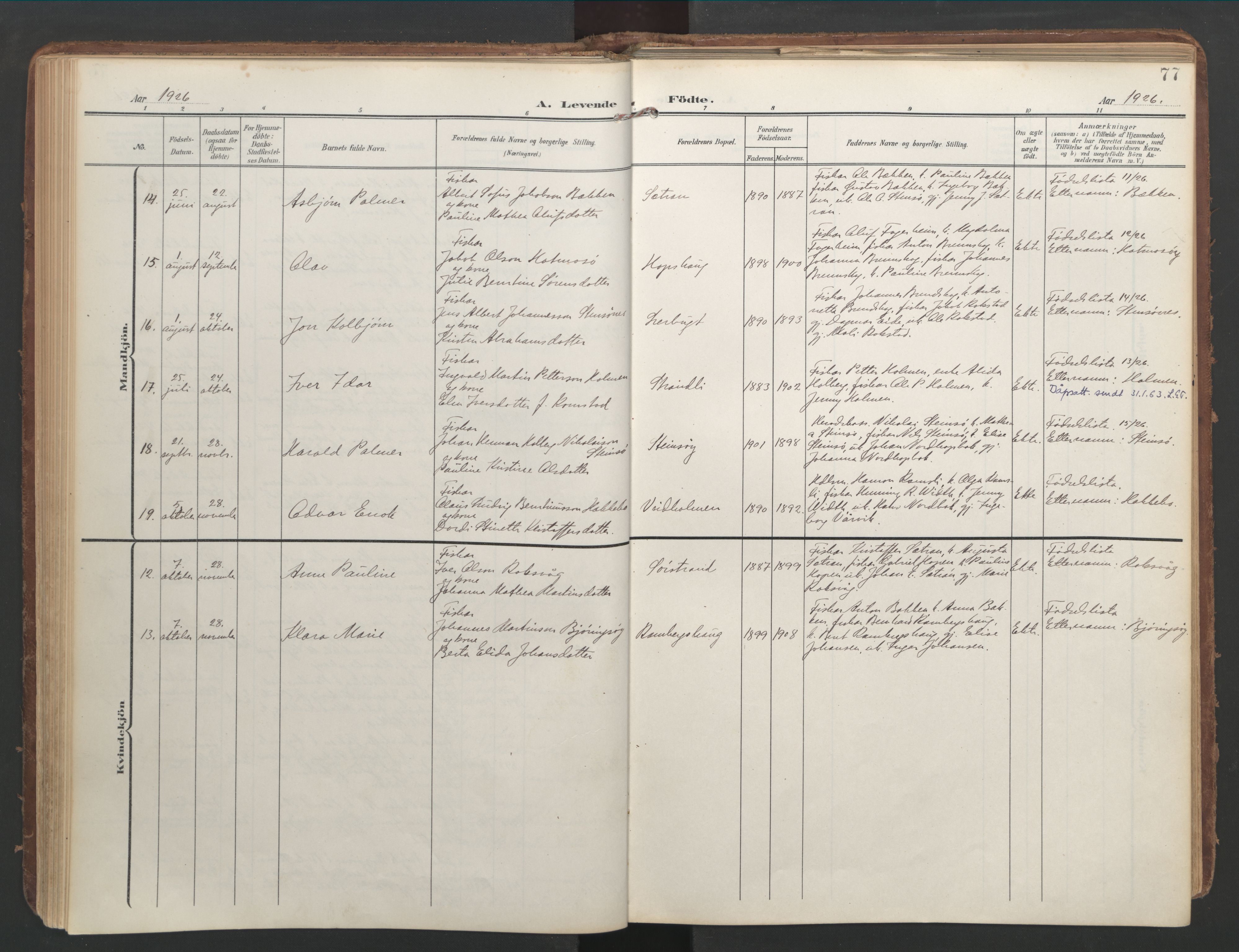 Ministerialprotokoller, klokkerbøker og fødselsregistre - Møre og Romsdal, AV/SAT-A-1454/583/L0955: Parish register (official) no. 583A02, 1907-1926, p. 77