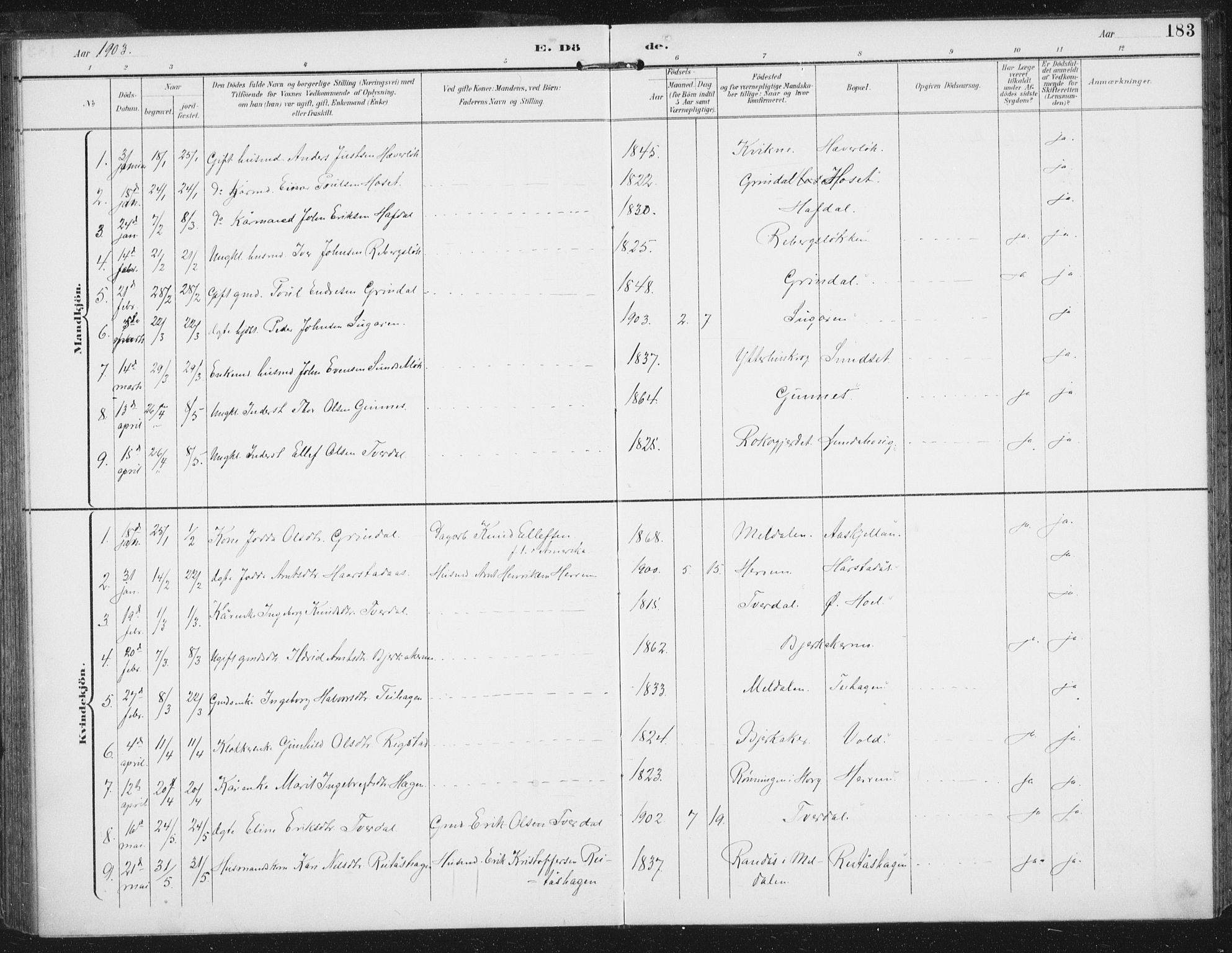 Ministerialprotokoller, klokkerbøker og fødselsregistre - Sør-Trøndelag, AV/SAT-A-1456/674/L0872: Parish register (official) no. 674A04, 1897-1907, p. 183