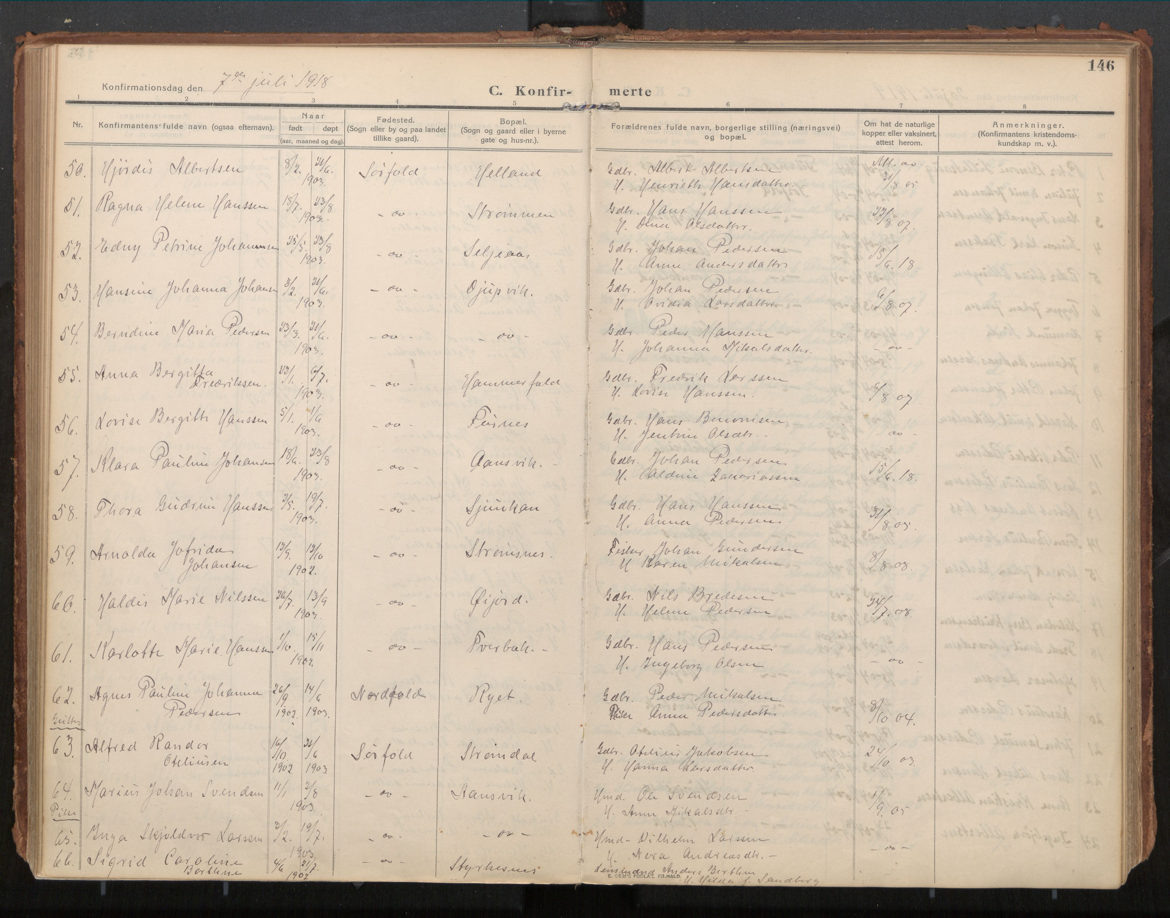 Ministerialprotokoller, klokkerbøker og fødselsregistre - Nordland, AV/SAT-A-1459/854/L0784: Parish register (official) no. 854A07, 1910-1922, p. 146