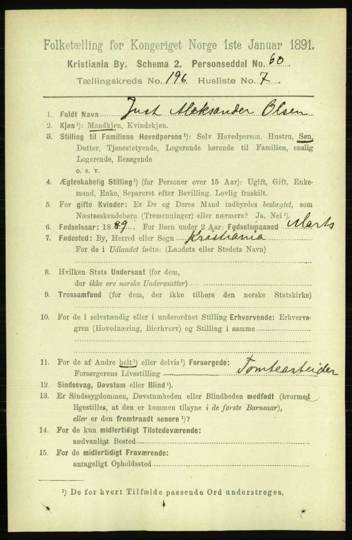 RA, 1891 census for 0301 Kristiania, 1891, p. 118516