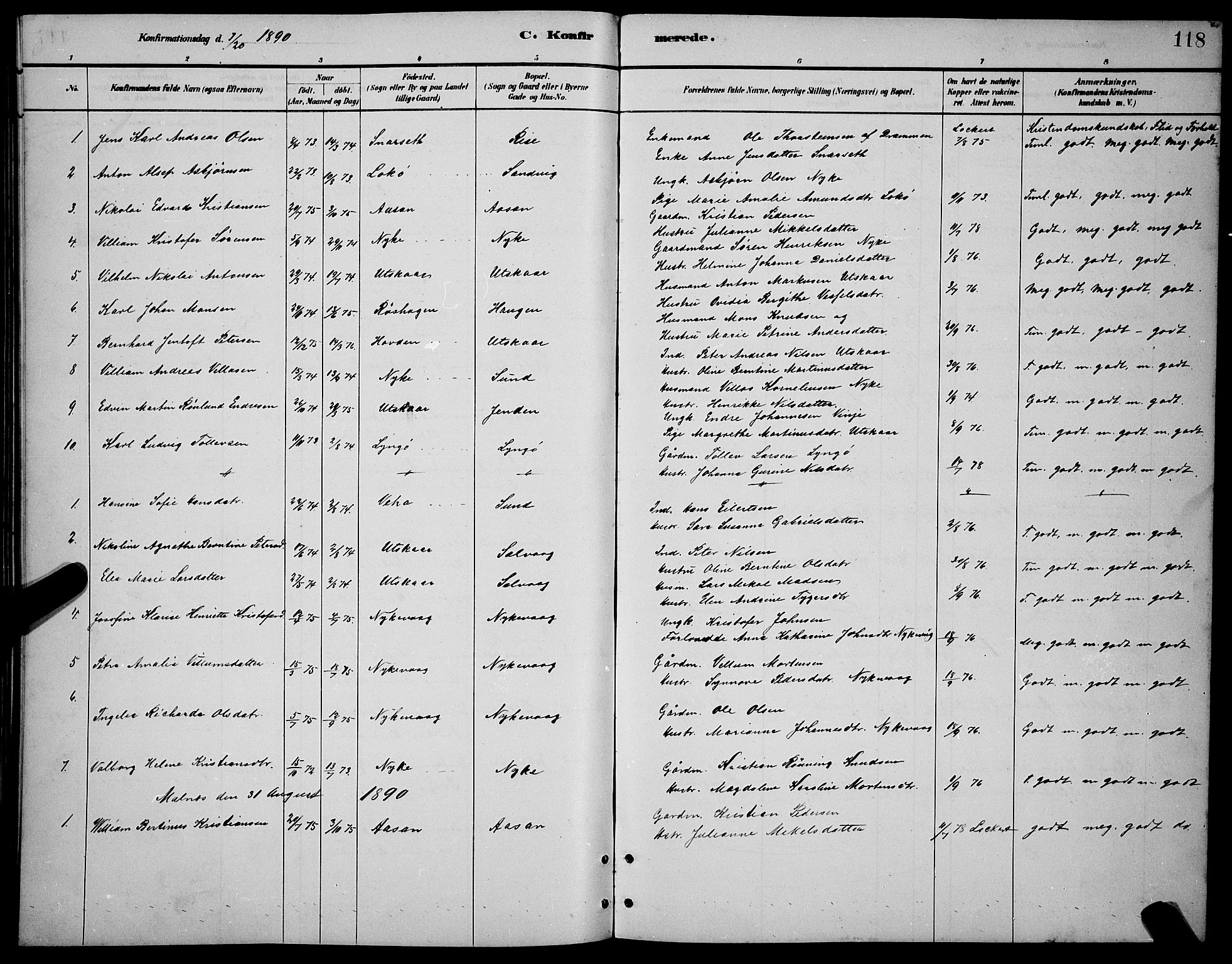 Ministerialprotokoller, klokkerbøker og fødselsregistre - Nordland, SAT/A-1459/892/L1325: Parish register (copy) no. 892C02, 1878-1896, p. 118