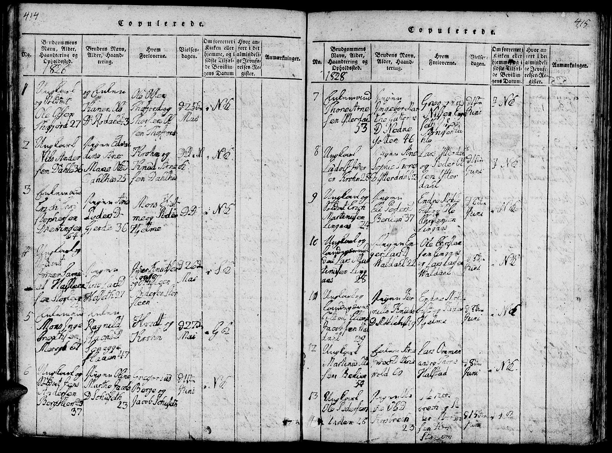 Ministerialprotokoller, klokkerbøker og fødselsregistre - Møre og Romsdal, SAT/A-1454/519/L0260: Parish register (copy) no. 519C01, 1817-1829, p. 414-415