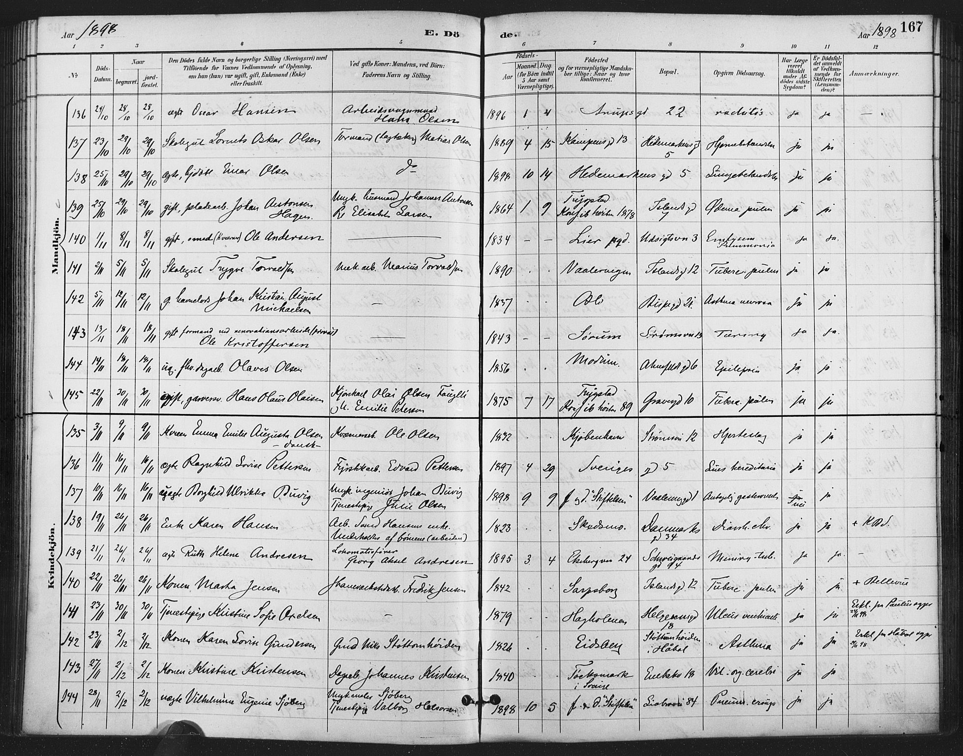 Gamlebyen prestekontor Kirkebøker, SAO/A-10884/F/Fa/L0009: Parish register (official) no. 9, 1888-1909, p. 167
