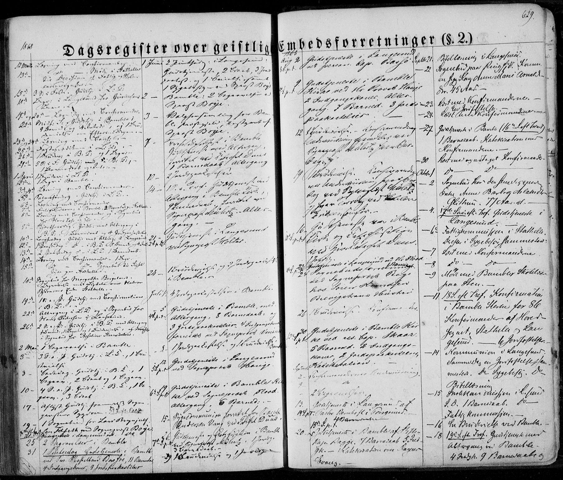 Bamble kirkebøker, SAKO/A-253/F/Fa/L0005: Parish register (official) no. I 5, 1854-1869, p. 629
