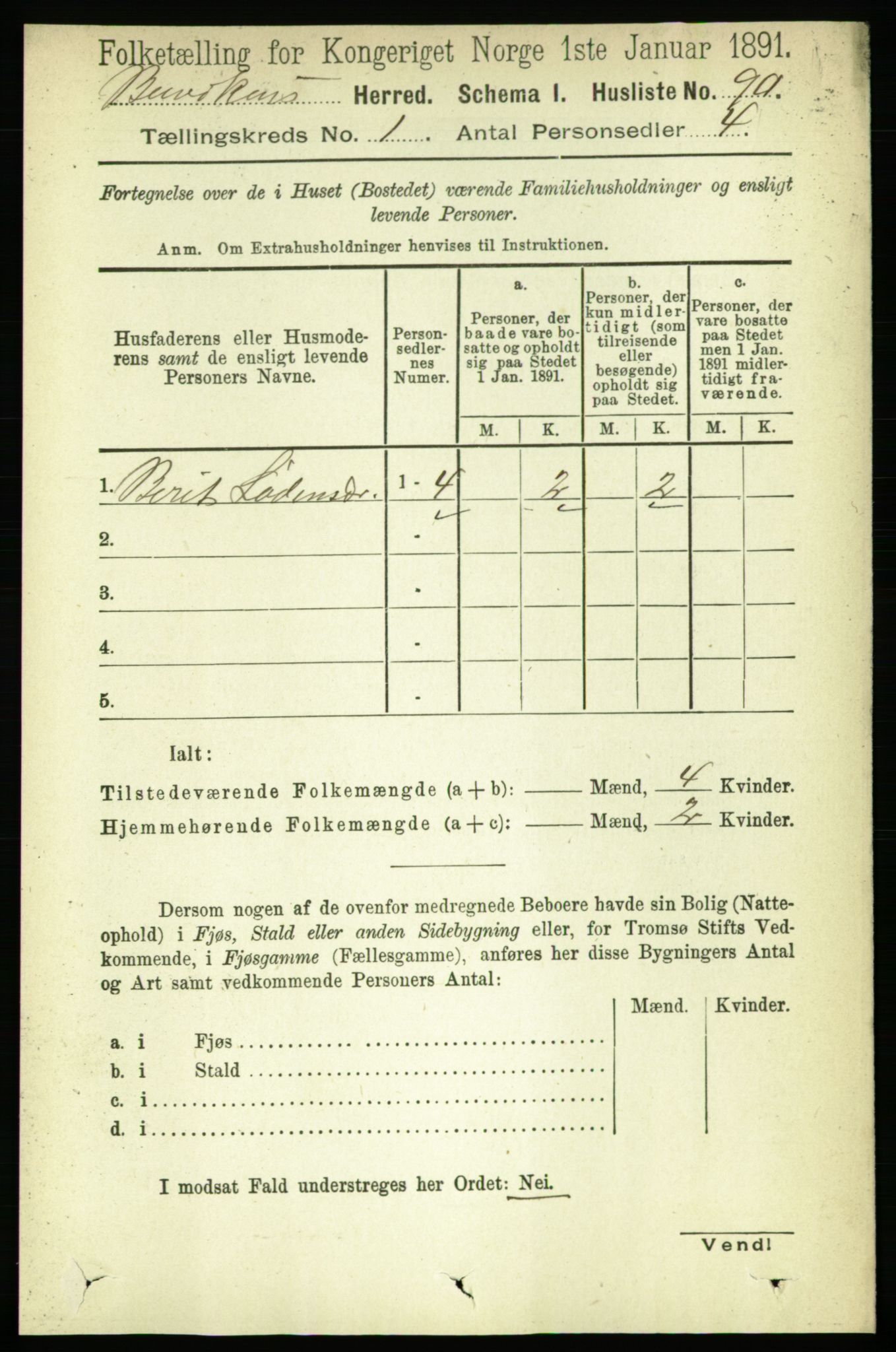 RA, 1891 census for 1656 Buvik, 1891, p. 101