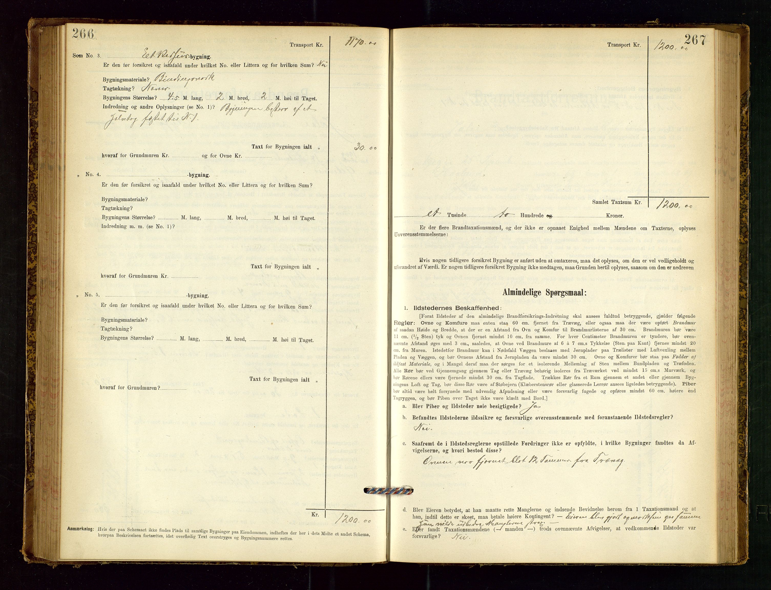 Jelsa lensmannskontor, SAST/A-100360/Gob/L0001: "Brandtaxationsprotocol", 1895-1918, p. 266-267