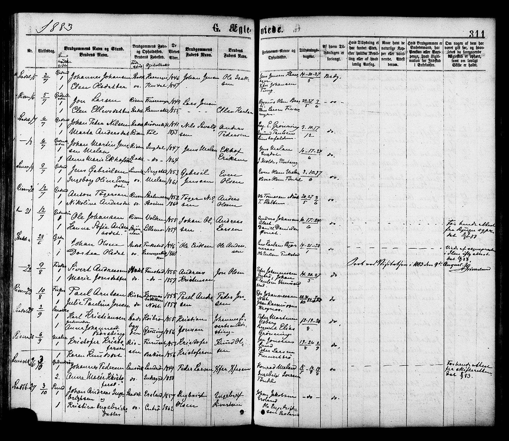 Ministerialprotokoller, klokkerbøker og fødselsregistre - Sør-Trøndelag, AV/SAT-A-1456/646/L0613: Parish register (official) no. 646A11, 1870-1884, p. 311