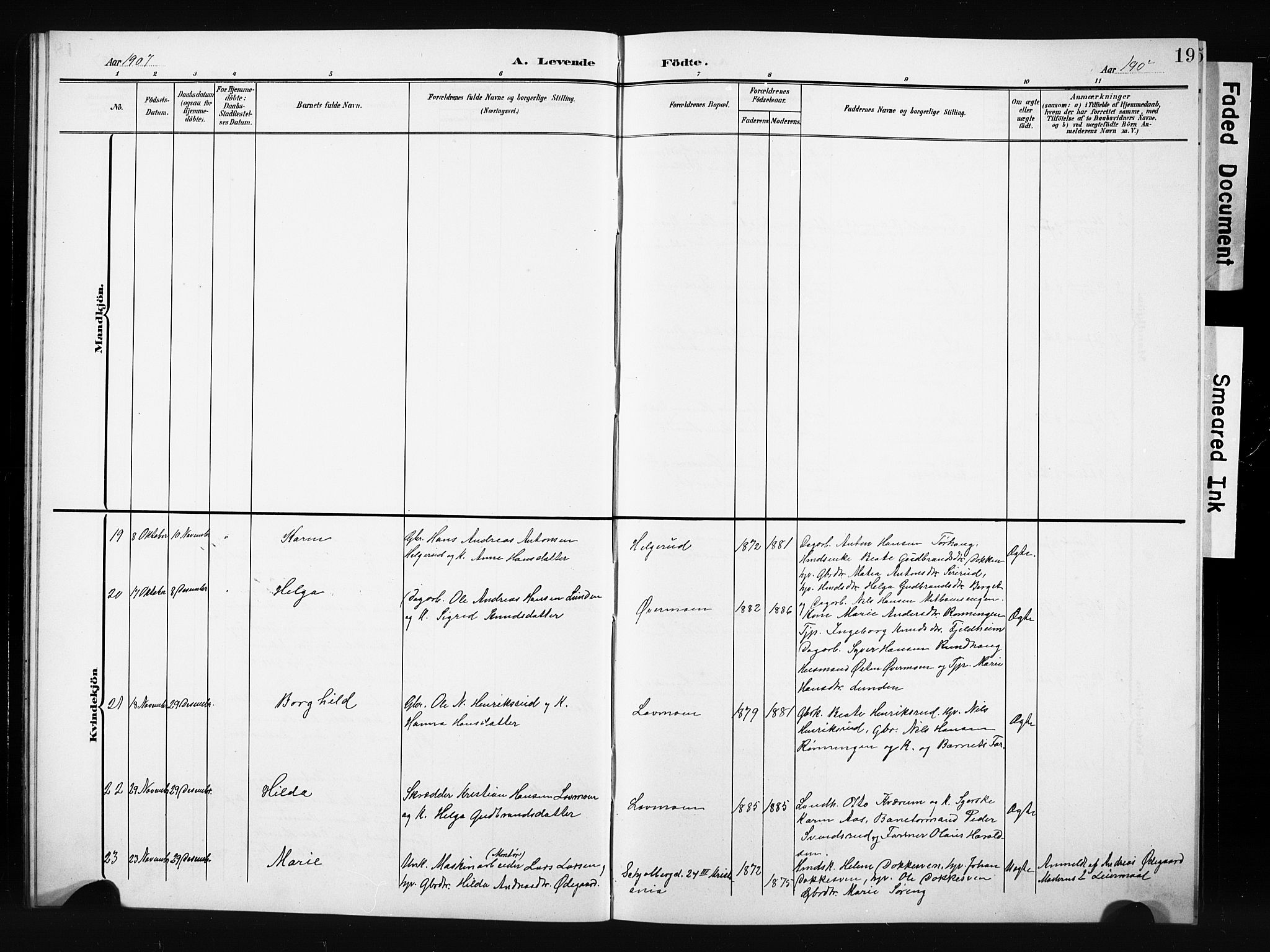 Nordre Land prestekontor, SAH/PREST-124/H/Ha/Hab/L0006: Parish register (copy) no. 6, 1905-1929, p. 19