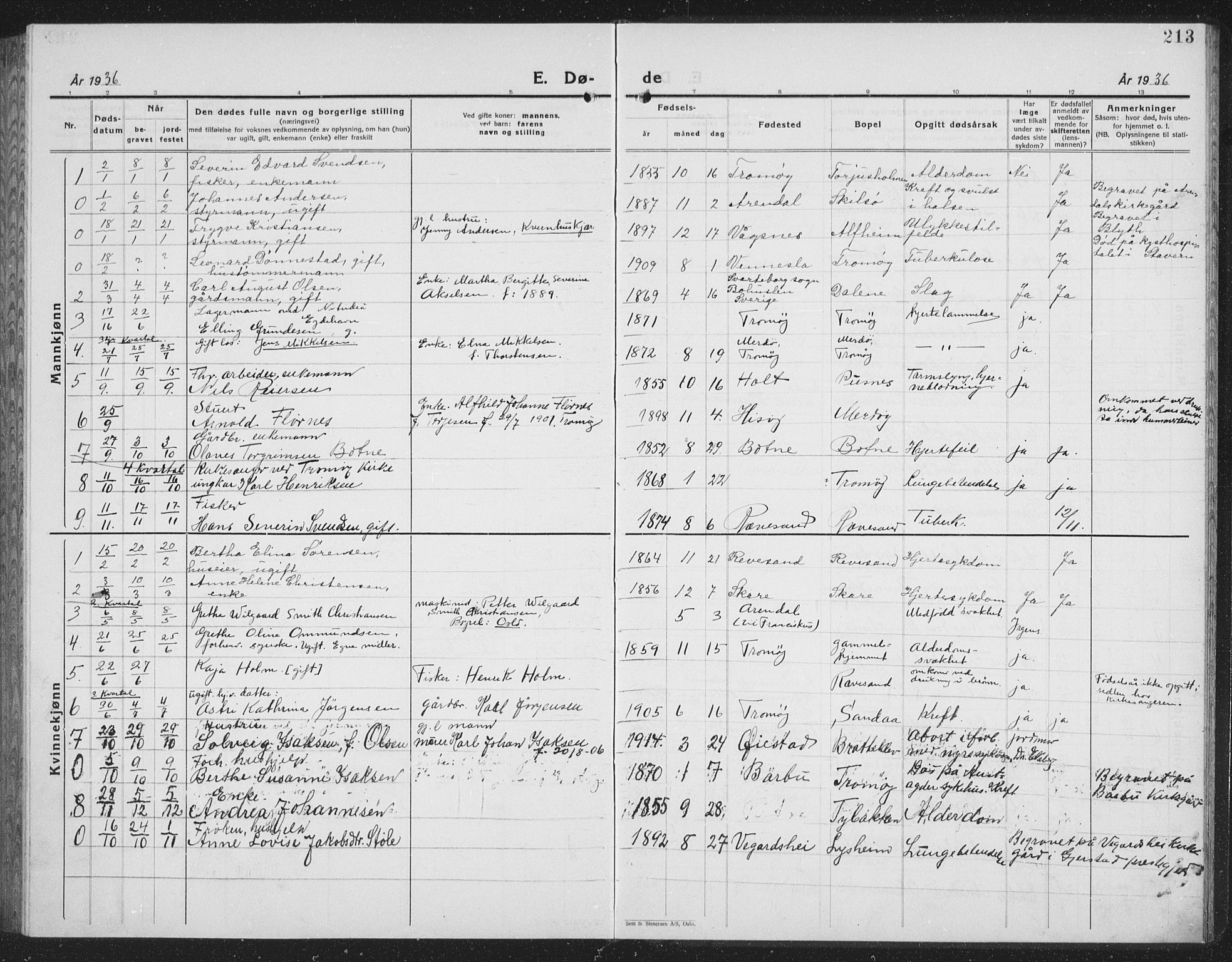 Tromøy sokneprestkontor, AV/SAK-1111-0041/F/Fb/L0008: Parish register (copy) no. B 8, 1925-1938, p. 213