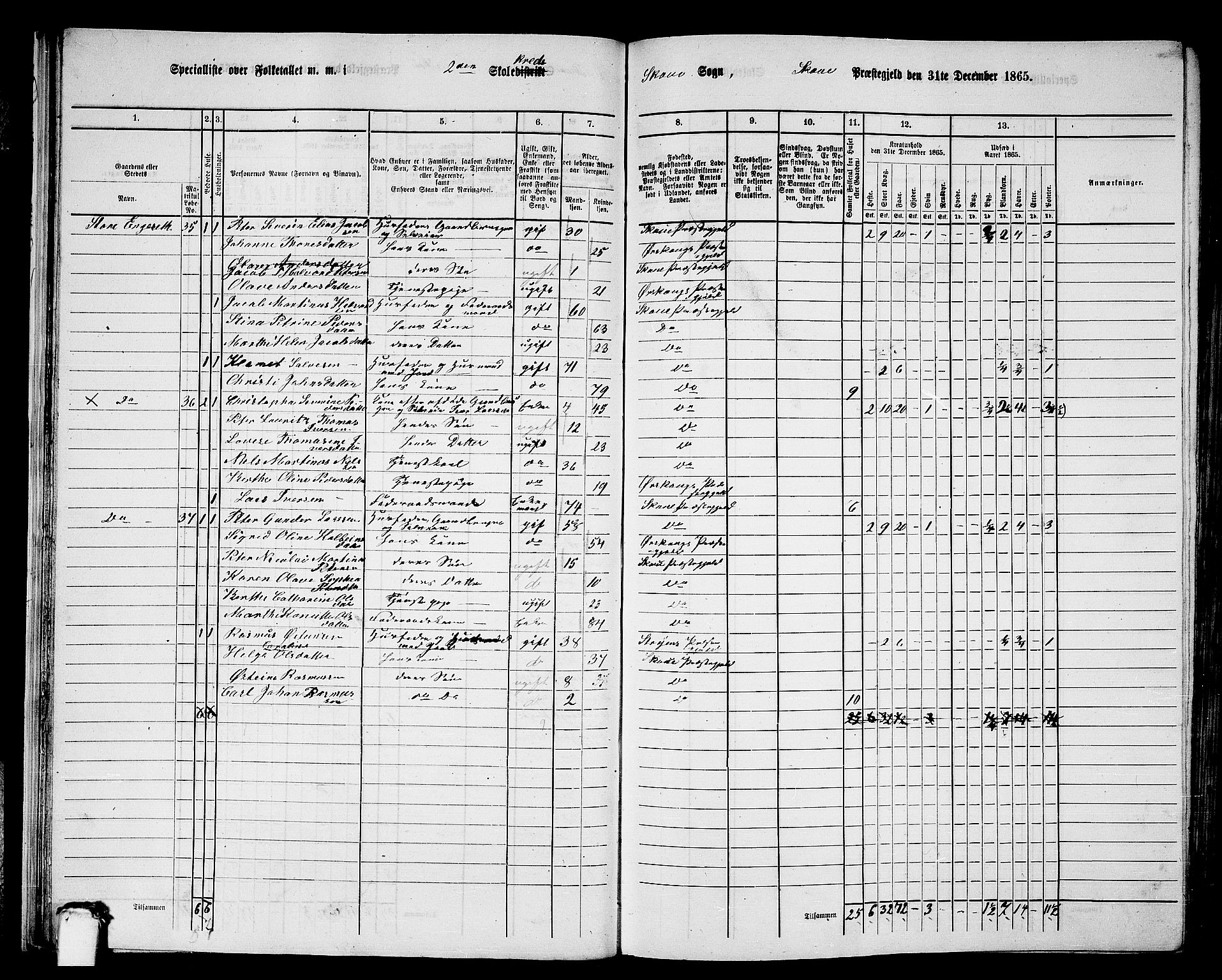 RA, 1865 census for Skodje, 1865, p. 32