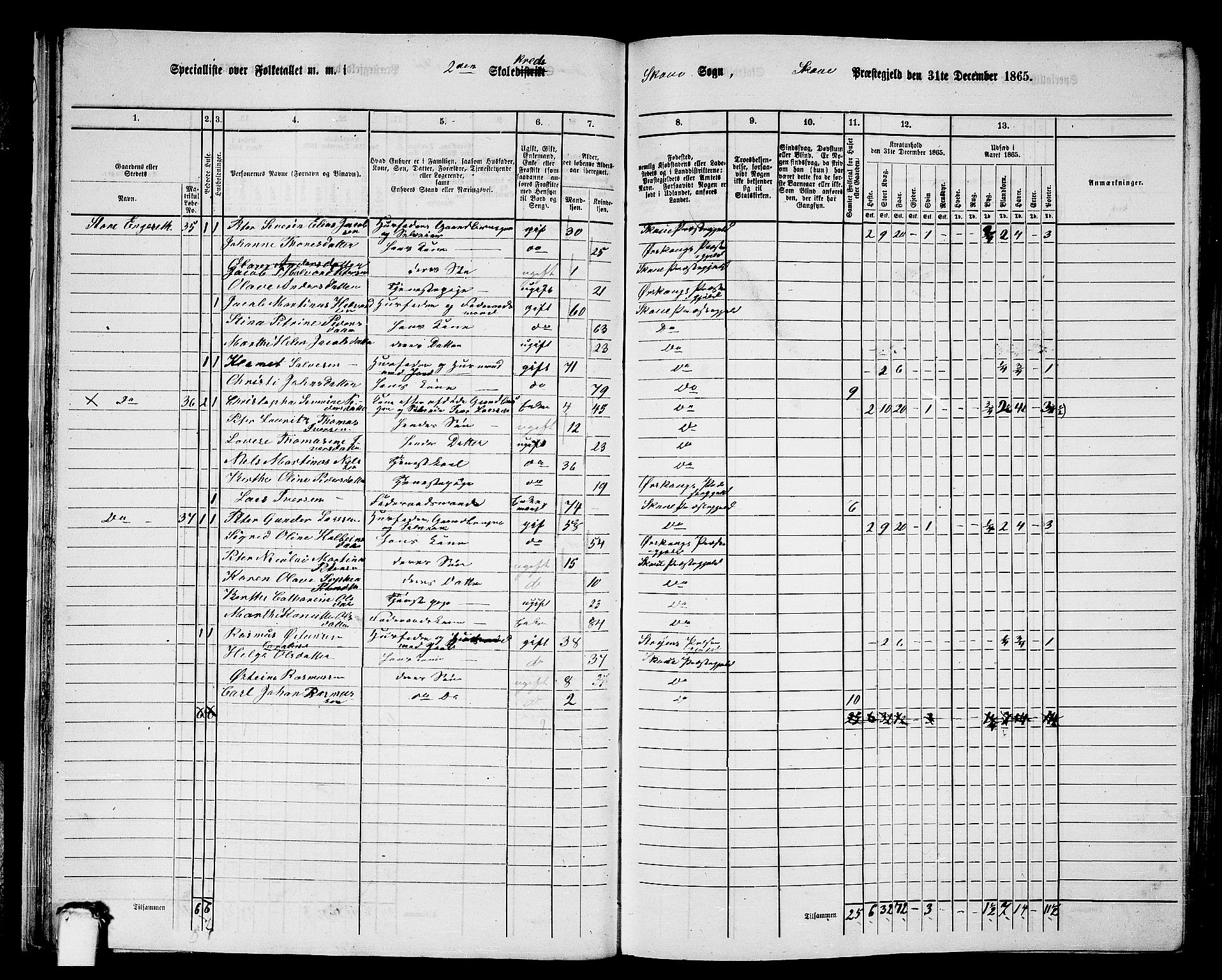 RA, 1865 census for Skodje, 1865, p. 32