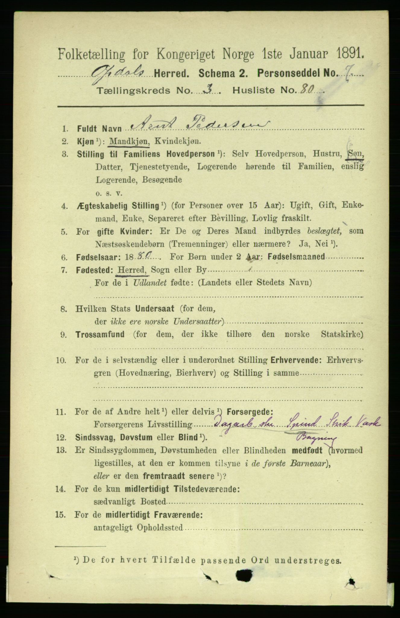 RA, 1891 census for 1634 Oppdal, 1891, p. 1728