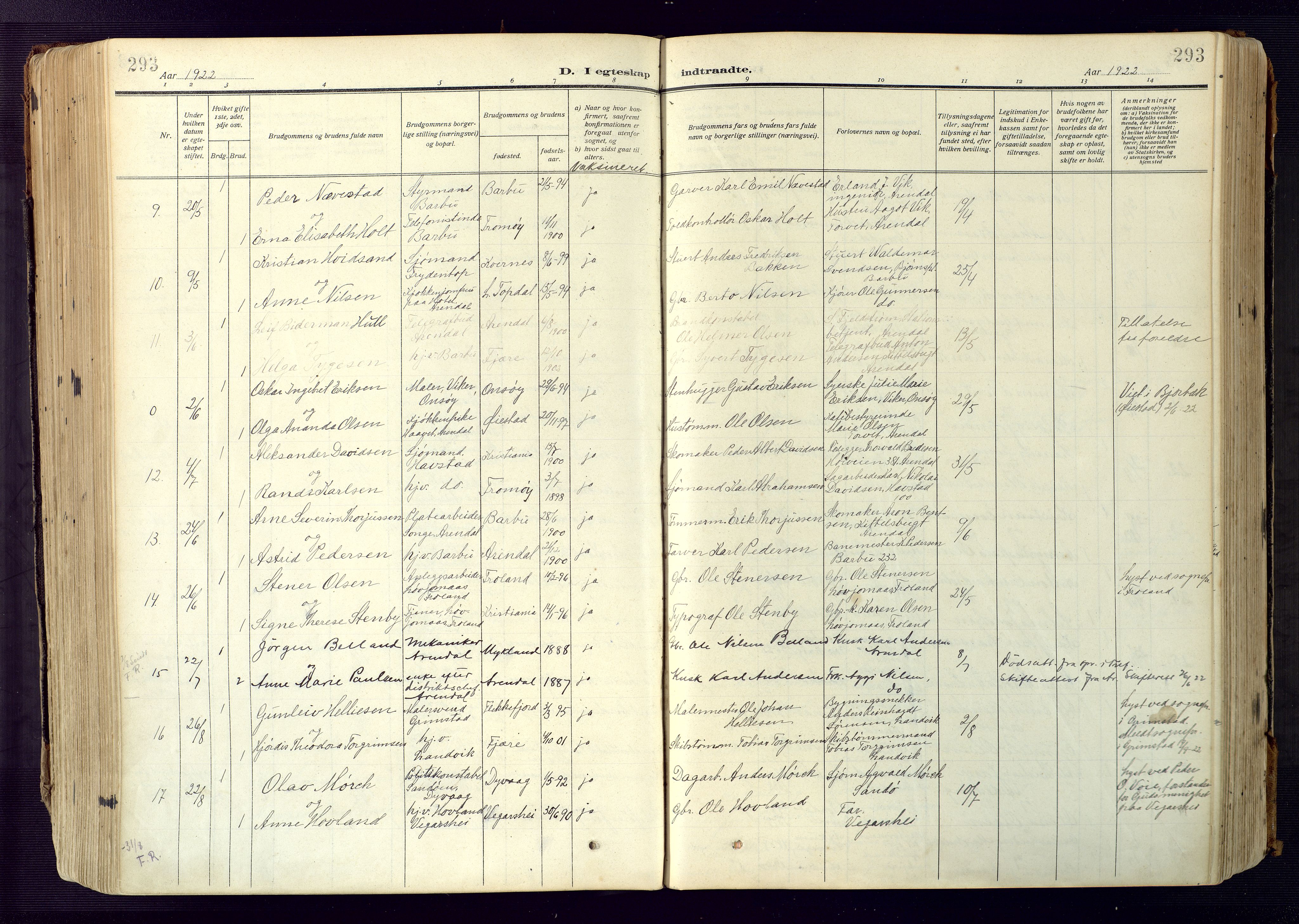 Barbu sokneprestkontor, AV/SAK-1111-0003/F/Fa/L0006: Parish register (official) no. A 6, 1910-1929, p. 293