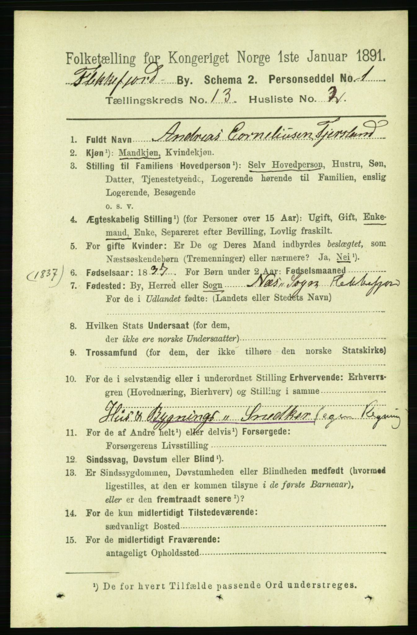 RA, 1891 census for 1004 Flekkefjord, 1891, p. 1782