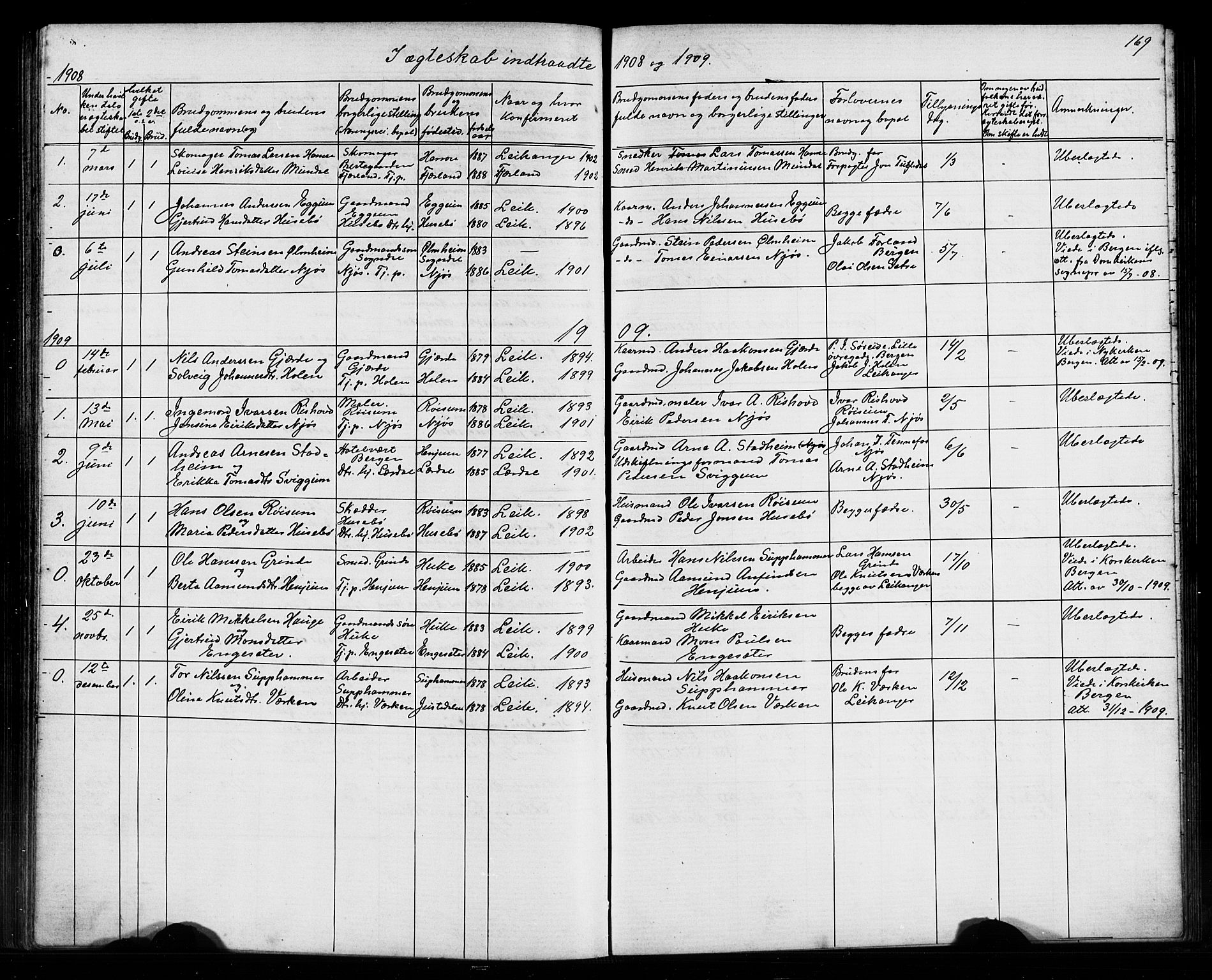 Leikanger sokneprestembete, SAB/A-81001: Parish register (copy) no. A 1, 1873-1916, p. 169