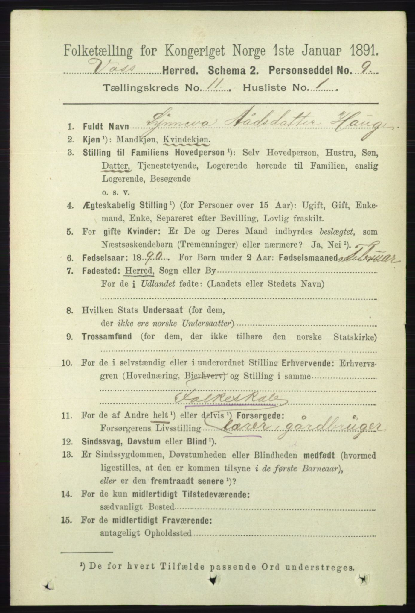 RA, 1891 census for 1235 Voss, 1891, p. 5836