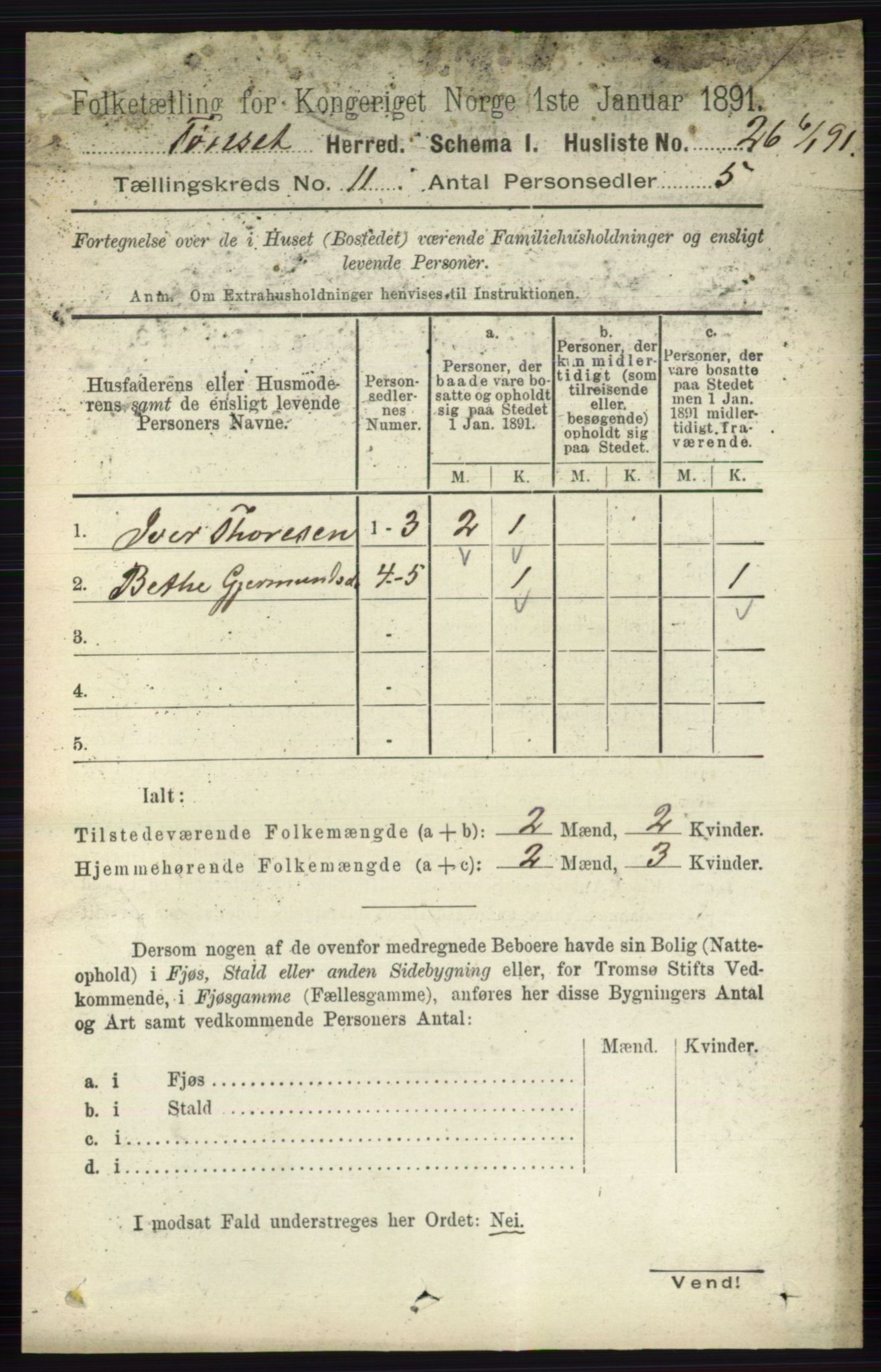 RA, 1891 census for 0437 Tynset, 1891, p. 3009