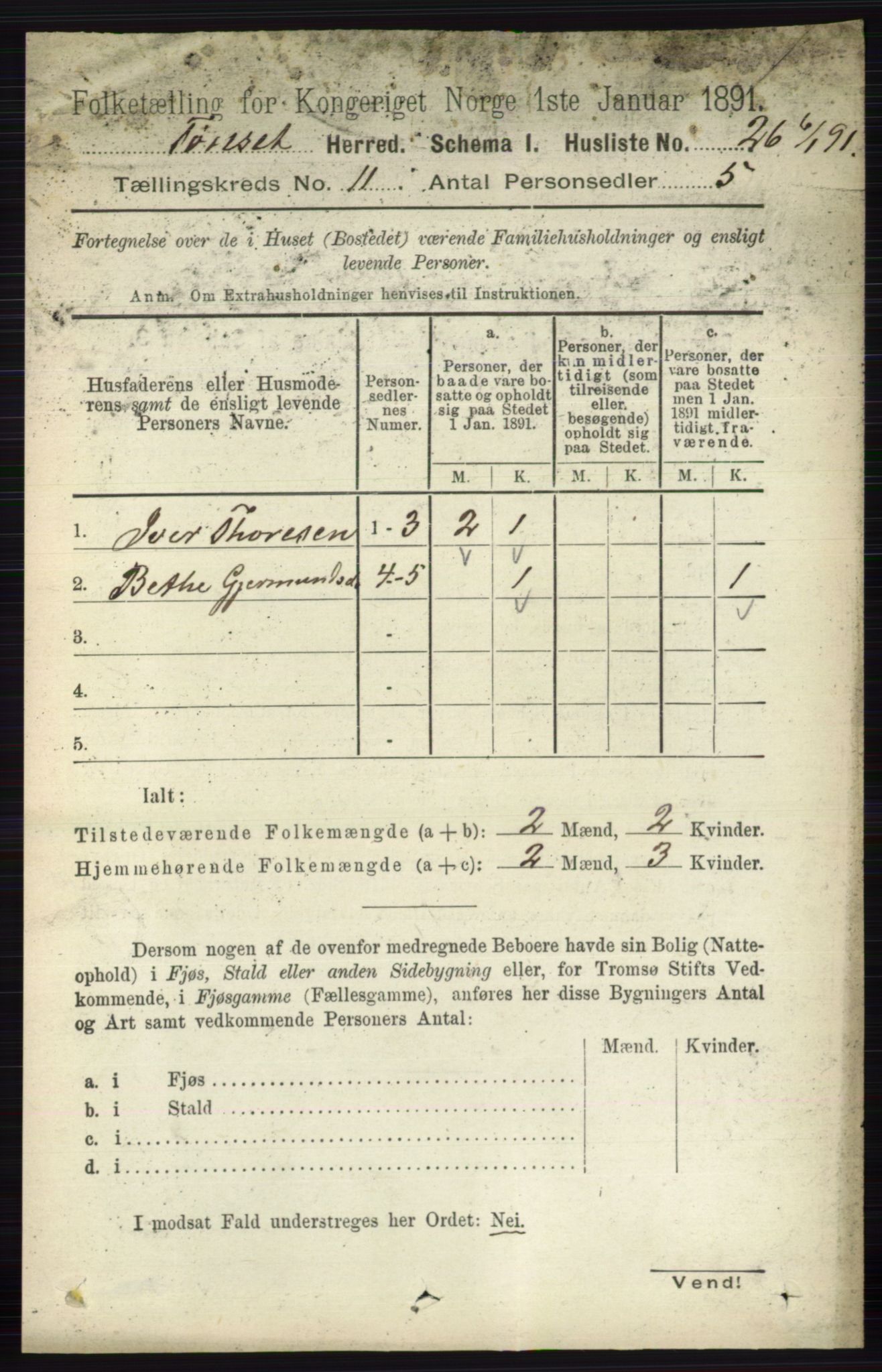 RA, 1891 census for 0437 Tynset, 1891, p. 3009