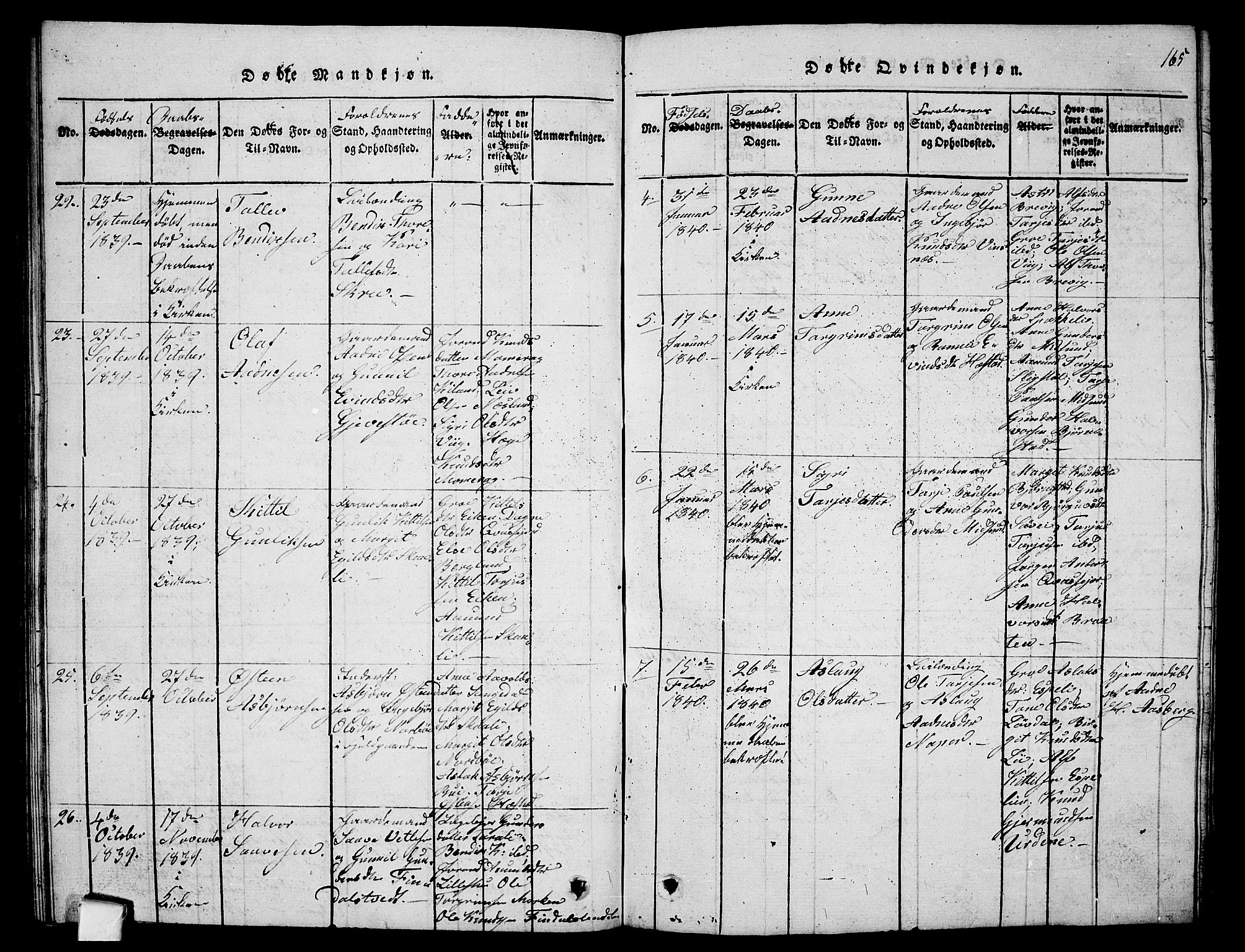 Fyresdal kirkebøker, SAKO/A-263/G/Ga/L0001: Parish register (copy) no. I 1, 1816-1840, p. 165