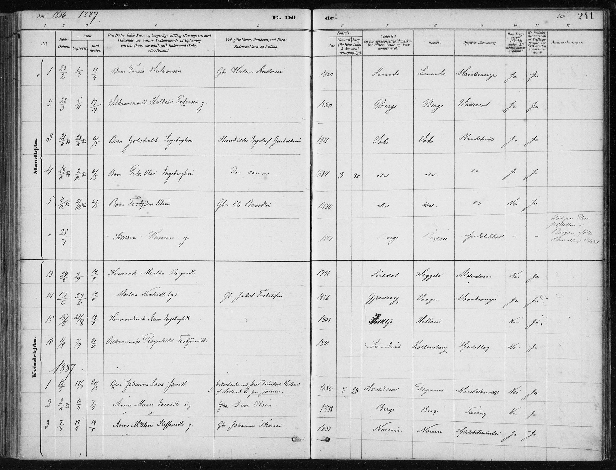 Fjelberg sokneprestembete, AV/SAB-A-75201/H/Haa: Parish register (official) no. D 1, 1879-1918, p. 241