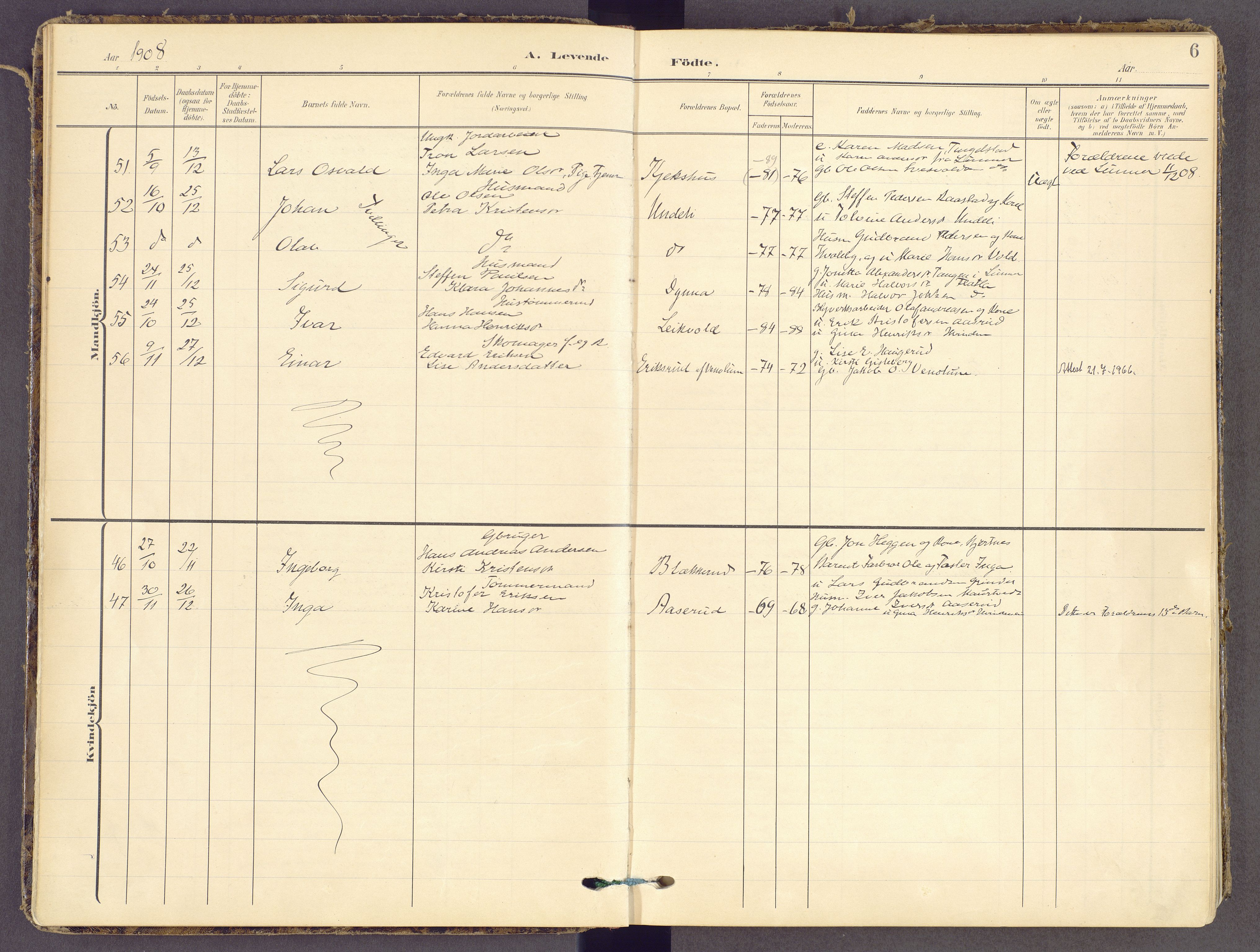 Gran prestekontor, SAH/PREST-112/H/Ha/Haa/L0021: Parish register (official) no. 21, 1908-1932, p. 6