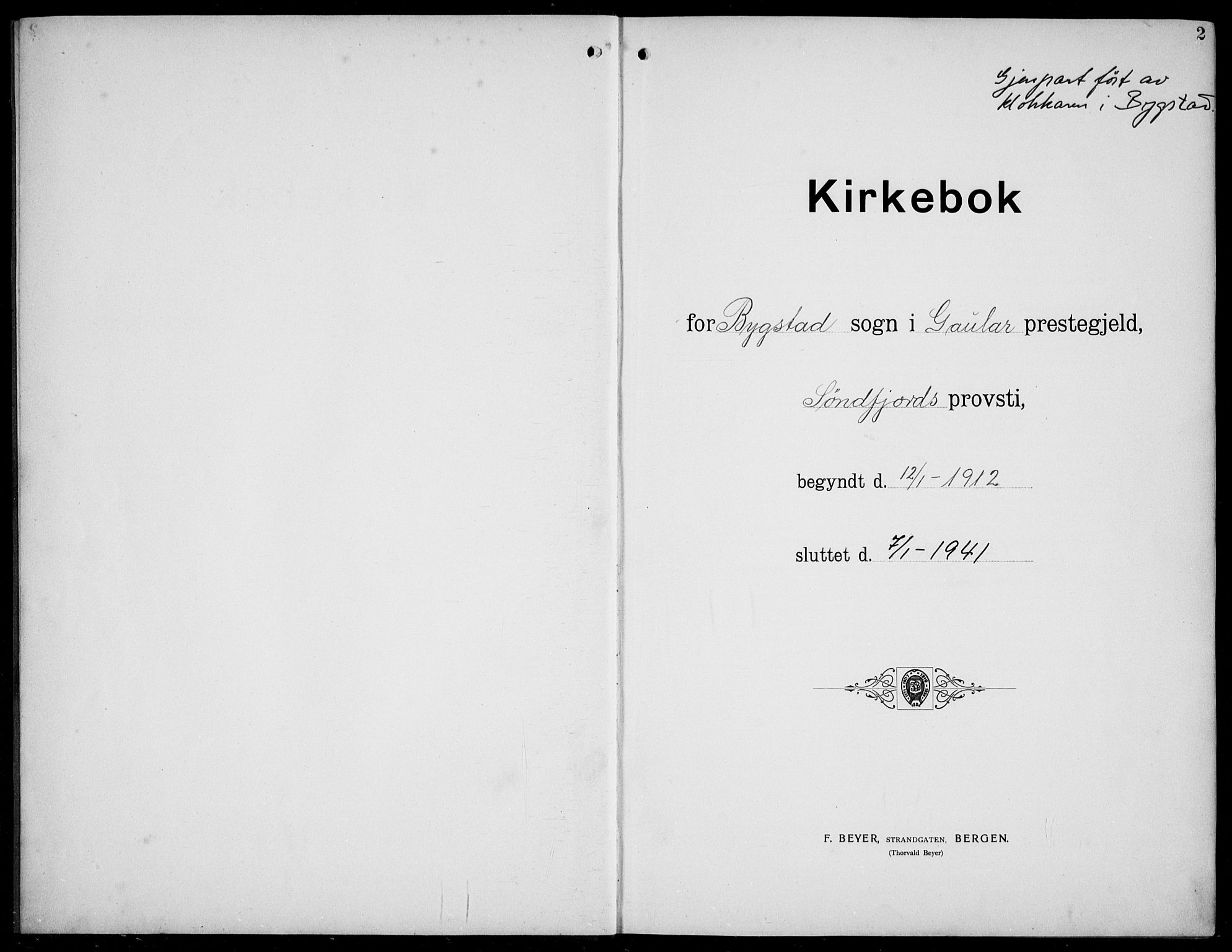 Gaular sokneprestembete, AV/SAB-A-80001/H/Hab: Parish register (copy) no. B 4, 1912-1941