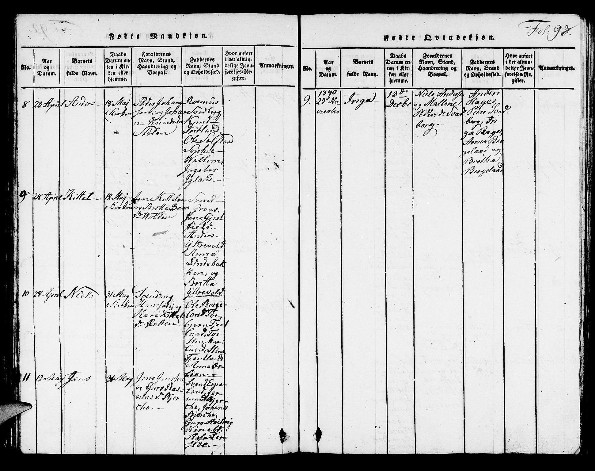 Hjelmeland sokneprestkontor, AV/SAST-A-101843/01/V/L0002: Parish register (copy) no. B 2, 1816-1841, p. 93