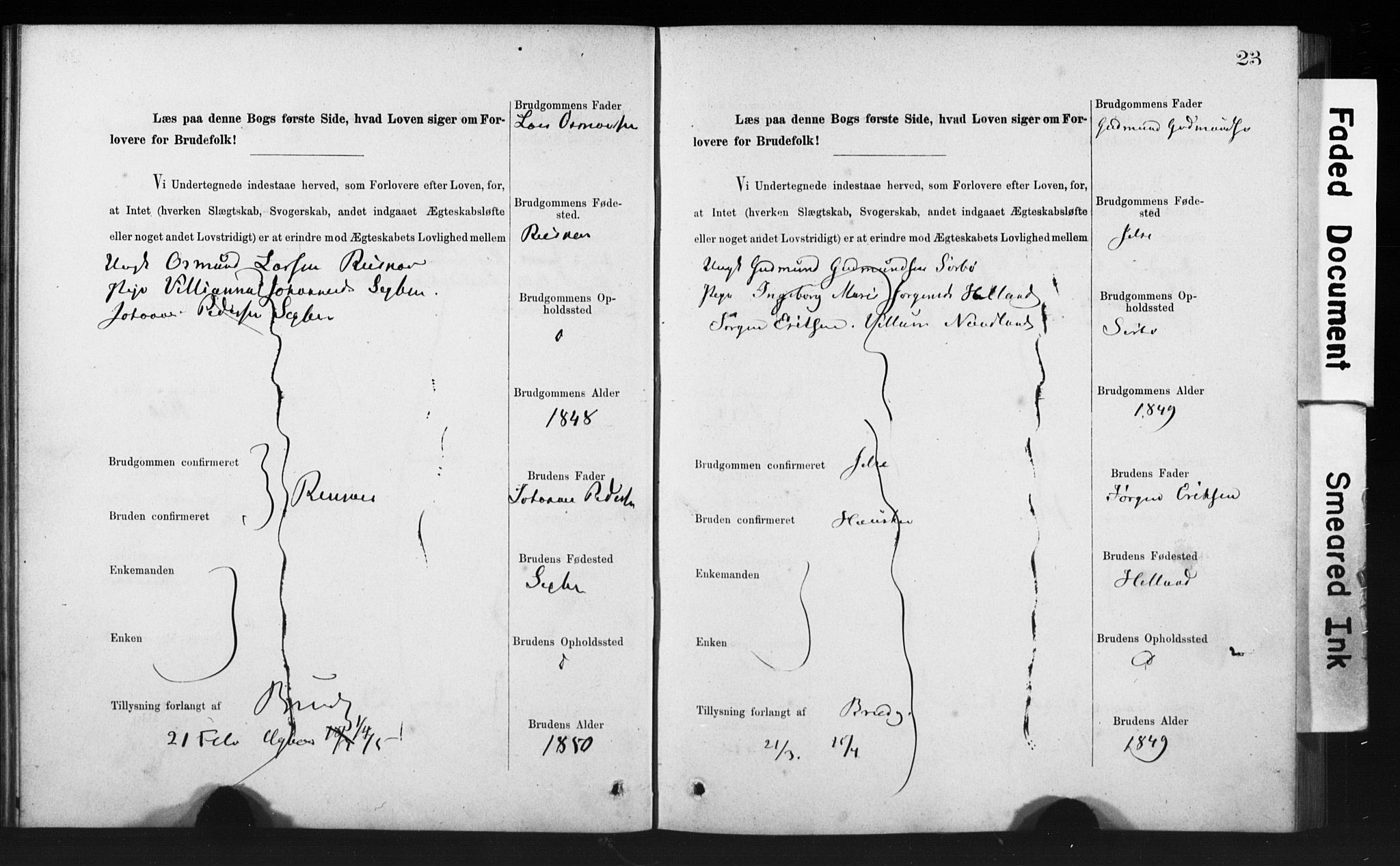 Rennesøy sokneprestkontor, SAST/A -101827/I/Ie/L0001: Banns register no. 1, 1873-1898, p. 23