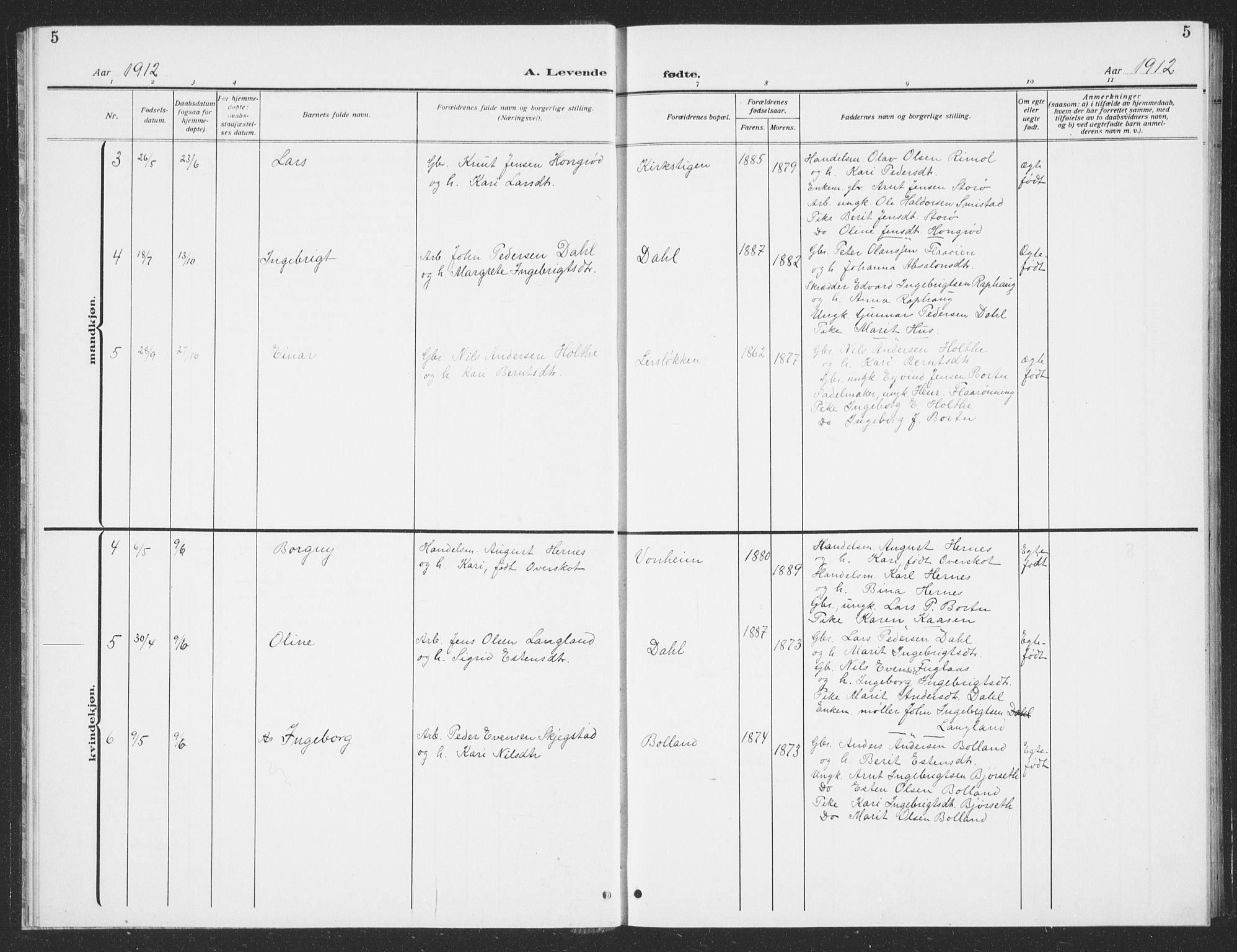 Ministerialprotokoller, klokkerbøker og fødselsregistre - Sør-Trøndelag, SAT/A-1456/693/L1124: Parish register (copy) no. 693C05, 1911-1941, p. 5