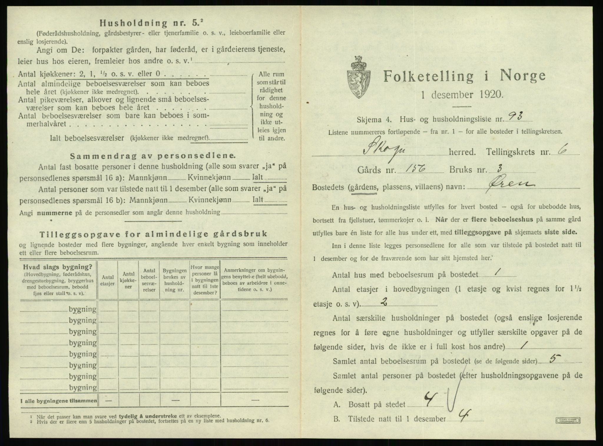 SAT, 1920 census for Skogn, 1920, p. 1267