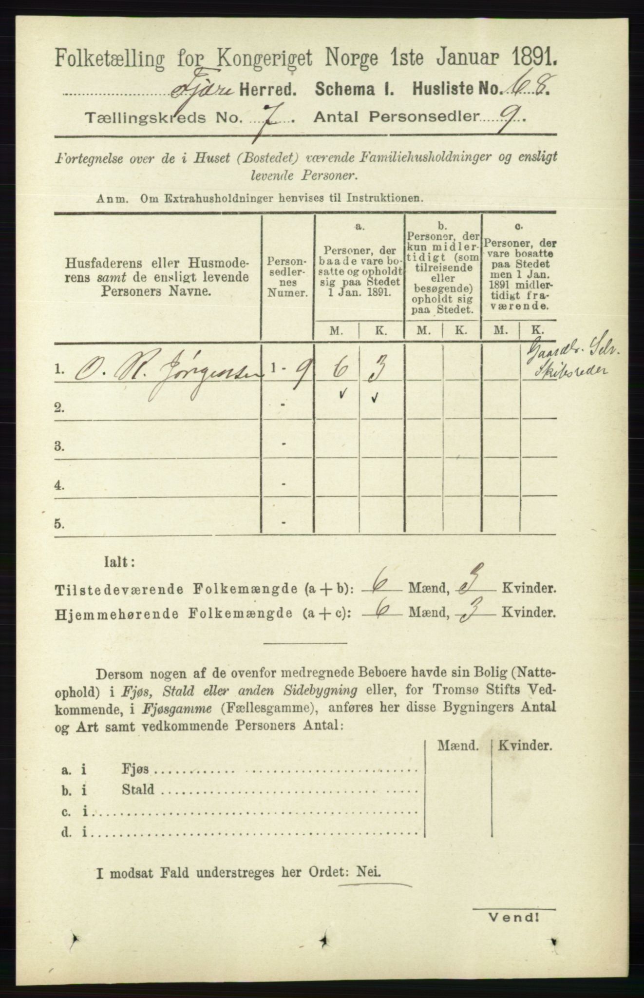 RA, 1891 census for 0923 Fjære, 1891, p. 3191