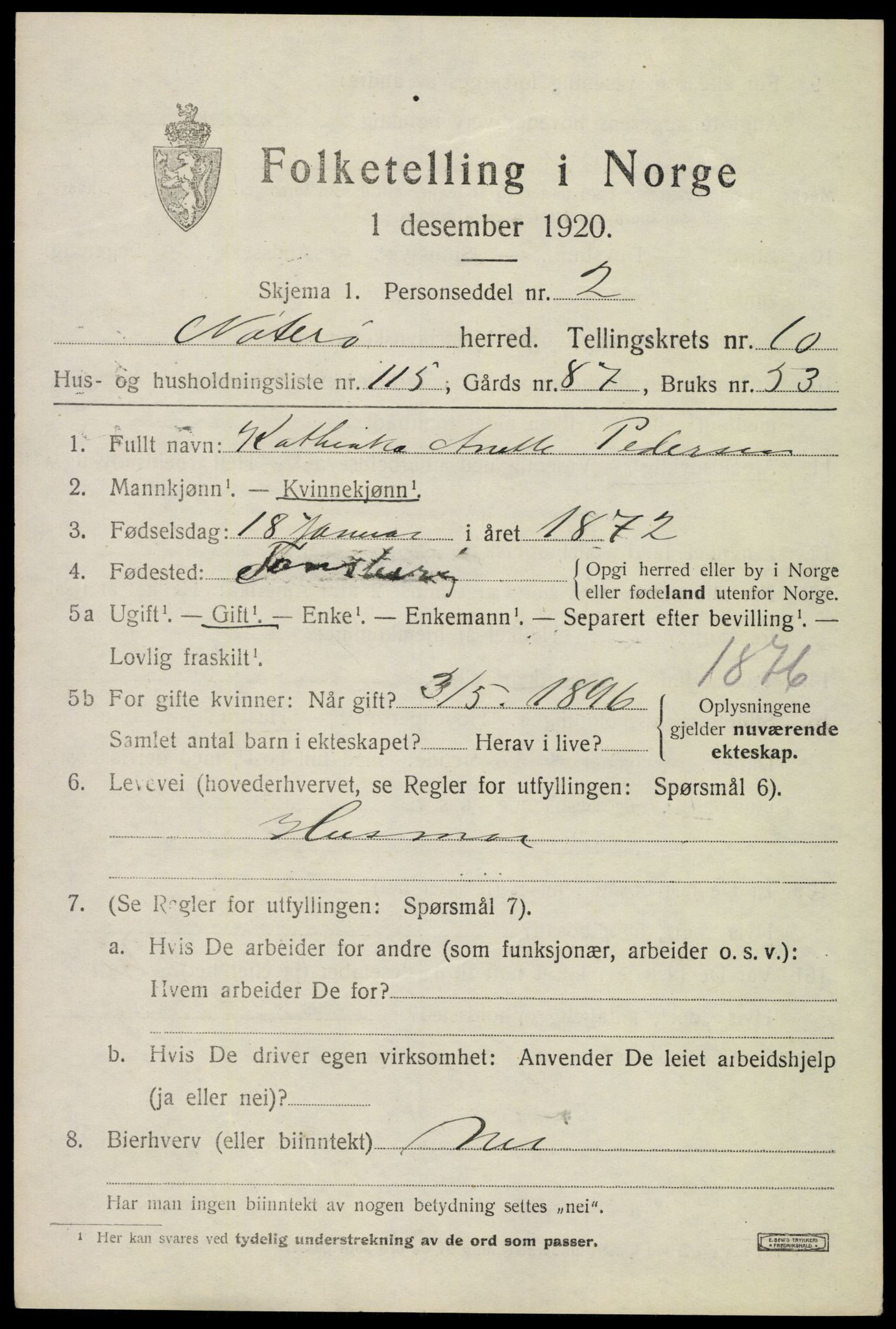SAKO, 1920 census for Nøtterøy, 1920, p. 13529