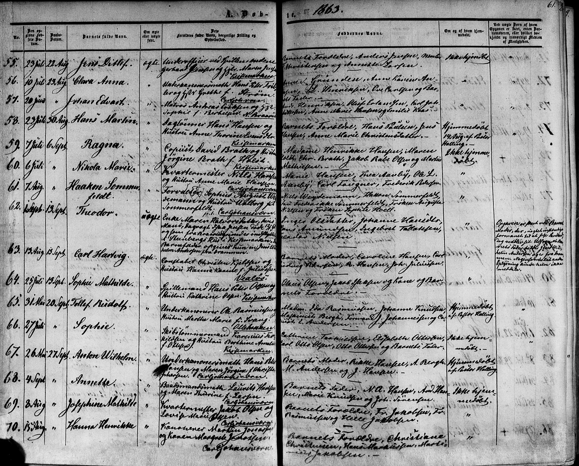 Horten kirkebøker, AV/SAKO-A-348/F/Fa/L0001: Parish register (official) no. 1, 1855-1871, p. 61